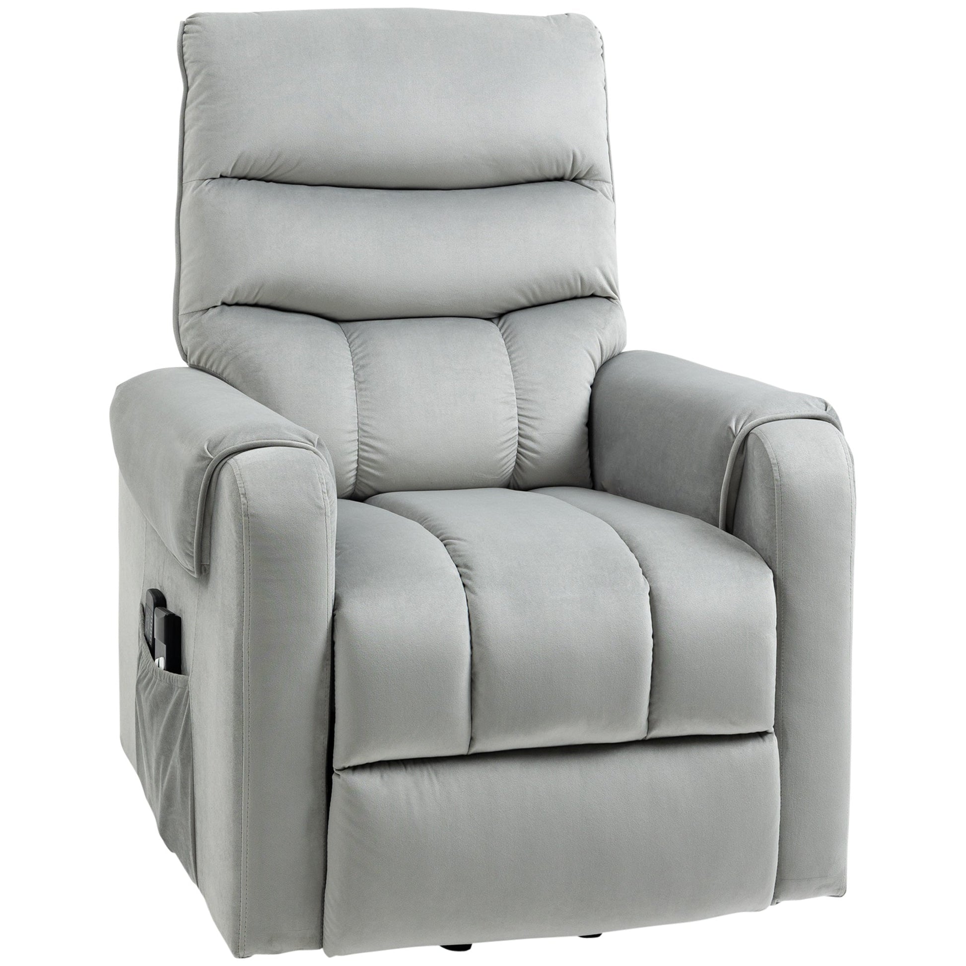 HOMCOM Recliner Electric Power Lift Chair for Elderly with 8 Vibration Massage Points, Upholstered Reclining Chair with Remote Controls, Side Pockets, Grey
