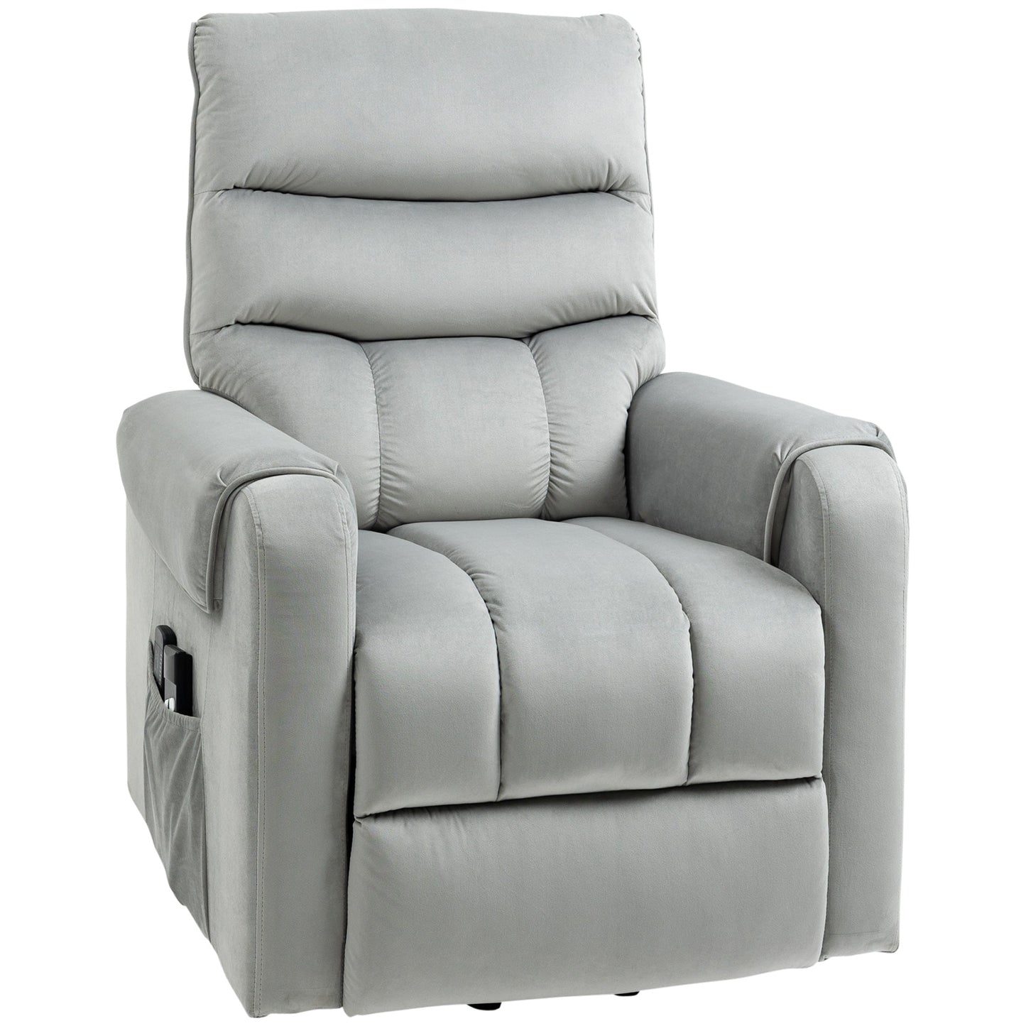 HOMCOM Recliner Electric Power Lift Chair for Elderly with 8 Vibration Massage Points, Upholstered Reclining Chair with Remote Controls, Side Pockets, Grey
