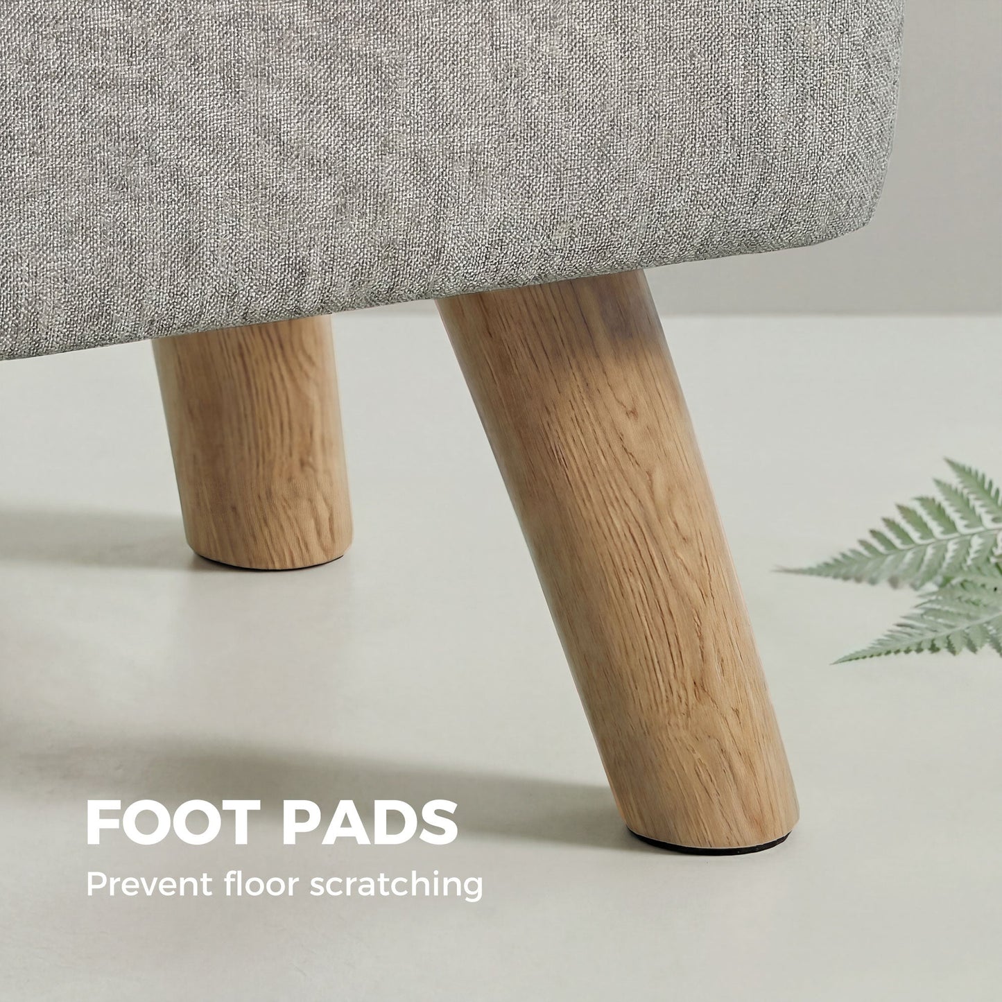 Modern Tufted Footstool, Fabric Foot Stool with Rubber Wood Legs, Padded Seat, for Living Room, Bedroom, Entryway, Light Brown