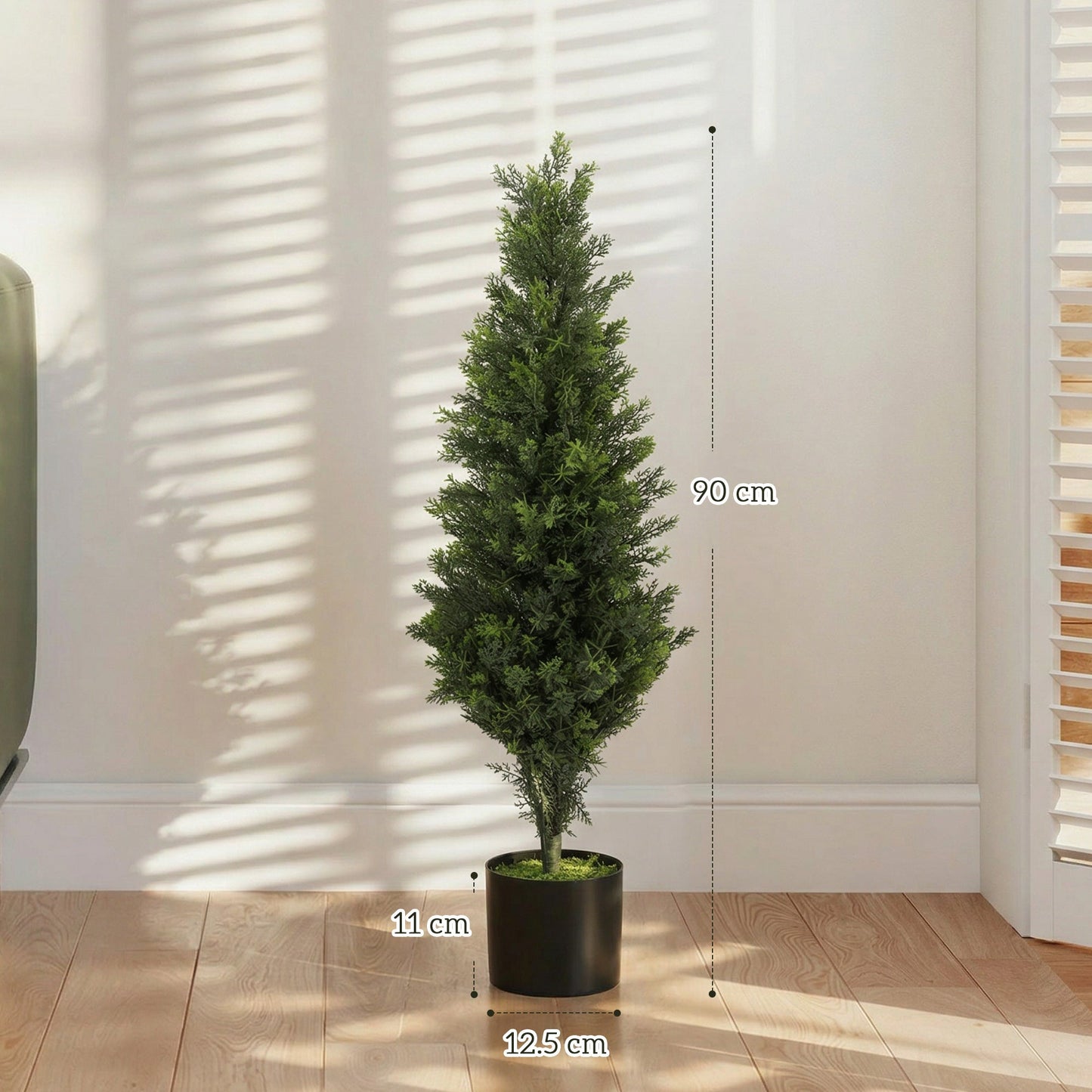 Set of 2 Decorative Artificial Plants Cypress in Weighted Pot, 90cm Tall Fake Plant with 564 Leaves for Home Indoor Outdoor Decor