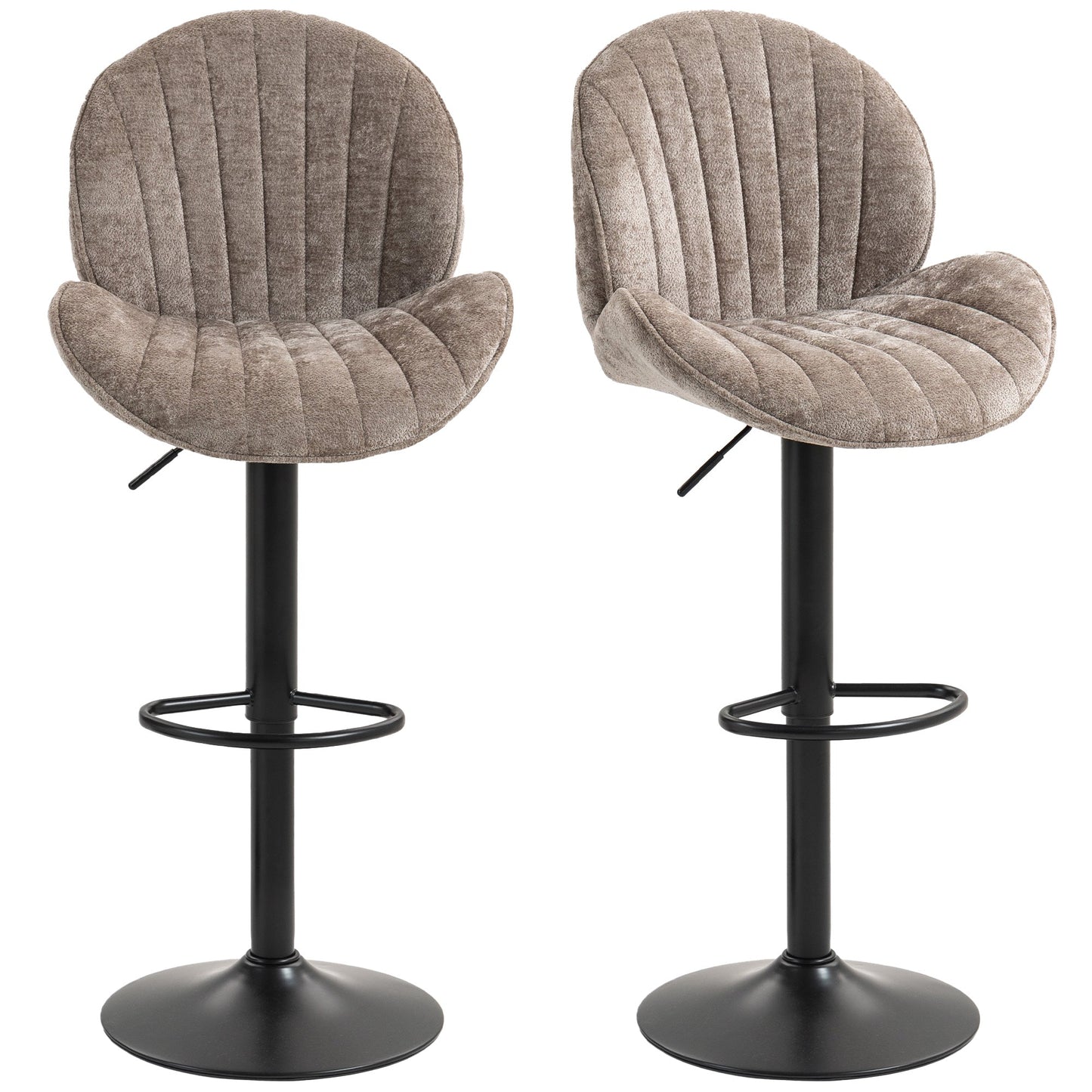 Bar Stools Set of 2, Swivel Counter Height Barstools with Back, Adjustable Height and Footrest, Chenille Upholstered Modern Bar Chairs for Kitchen Island, Dining Room, Brown