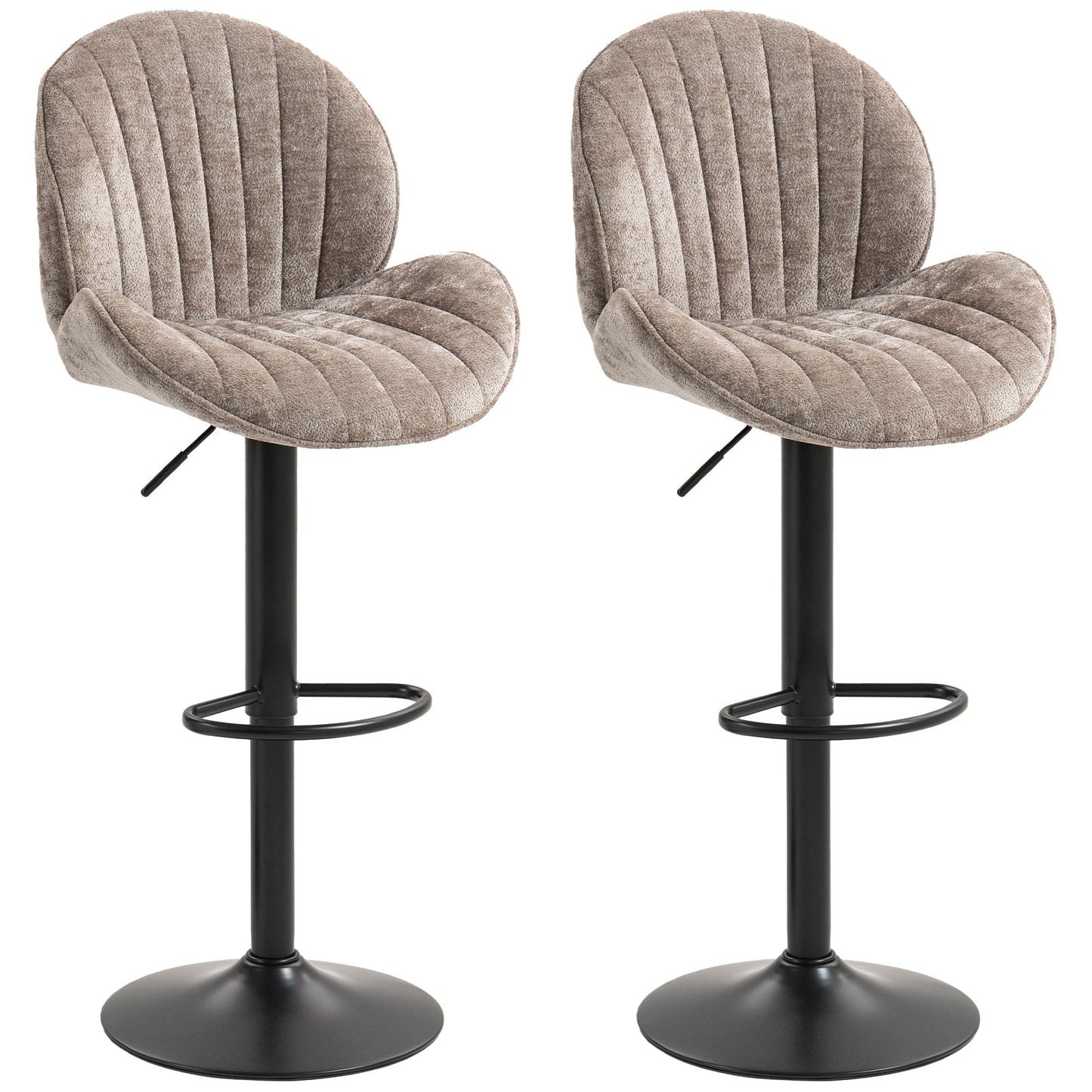 Bar Stools Set of 2, Swivel Counter Height Barstools with Back, Adjustable Height and Footrest, Chenille Upholstered Modern Bar Chairs for Kitchen Island, Dining Room, Brown