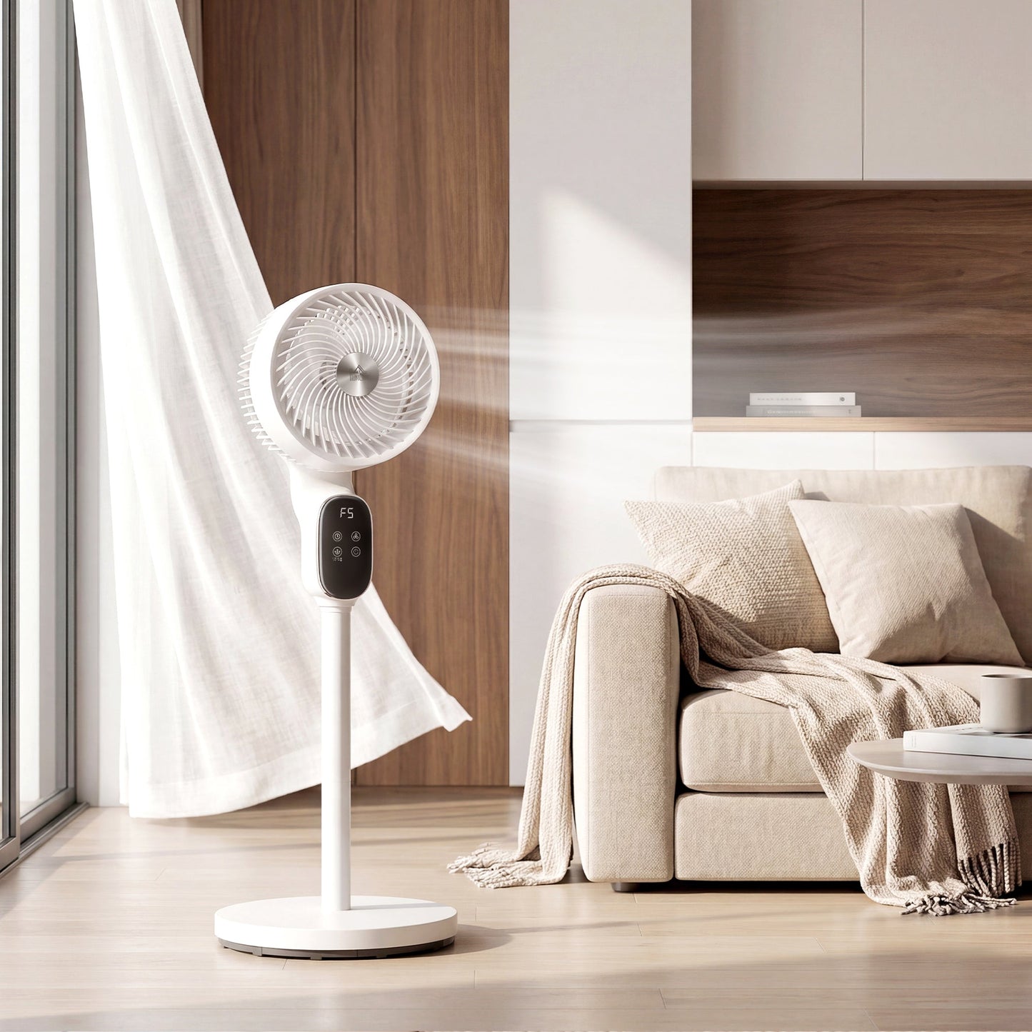20 dB Silent Standing Fan for Bedroom, 39" Pedestal Fan with Remote, 90° Oscillating, 8 Speeds, Adjustable Height, 12H Timer, Aroma Diffuser, LED Display, White