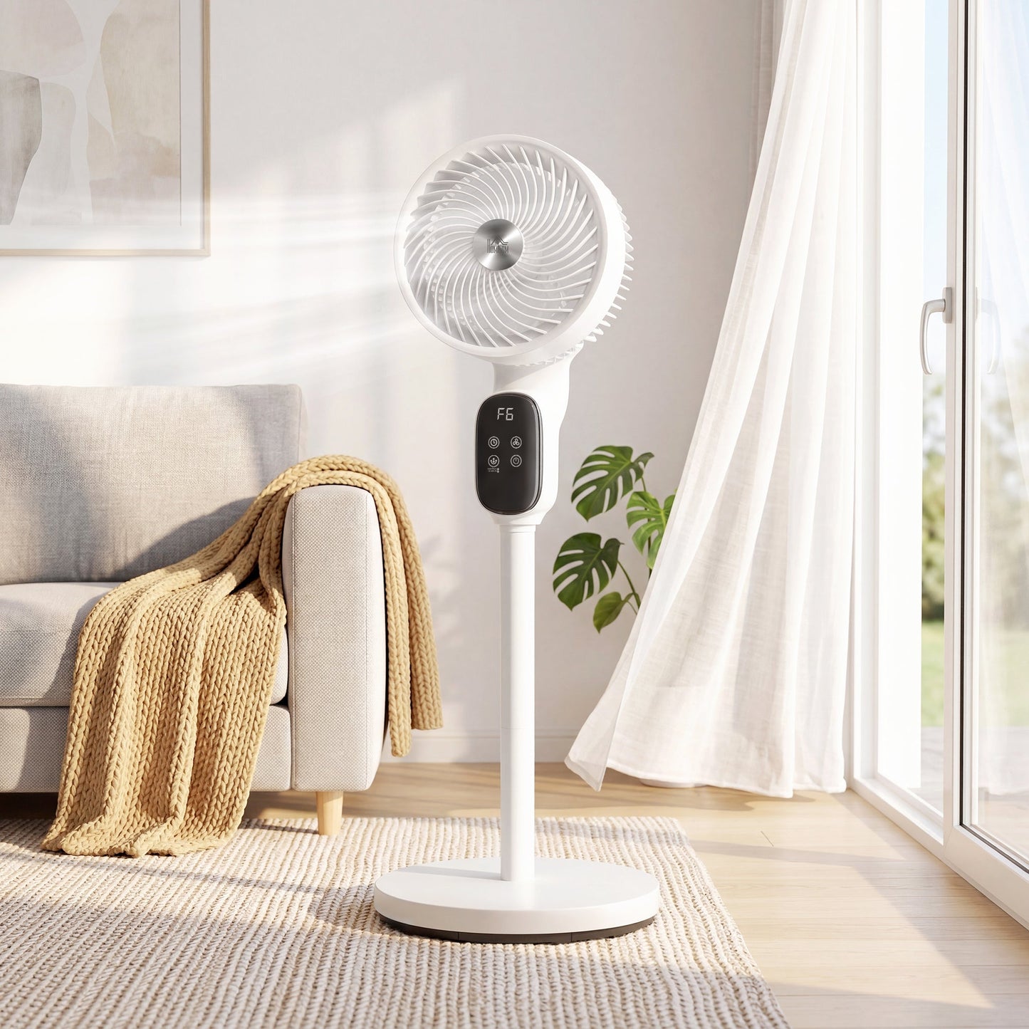 20 dB Silent Standing Fan for Bedroom, 39" Pedestal Fan with Remote, 90° Oscillating, 8 Speeds, Adjustable Height, 12H Timer, Aroma Diffuser, LED Display, White