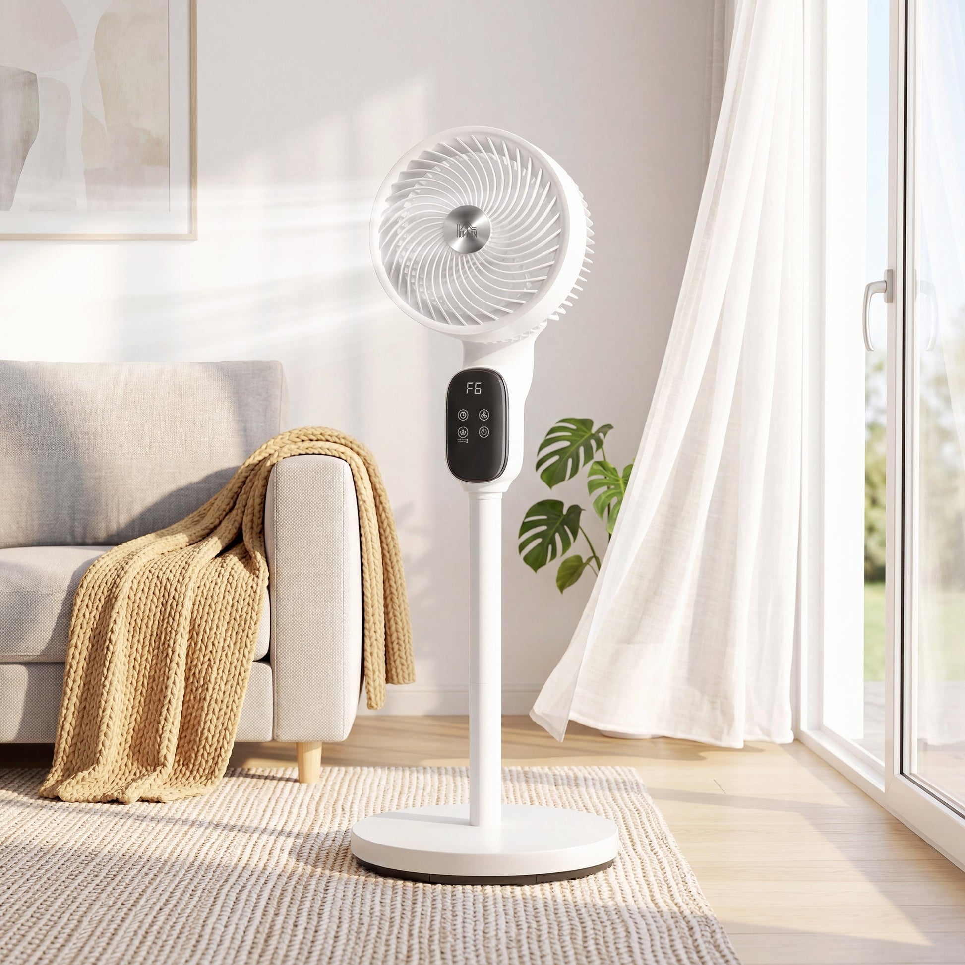 20 dB Silent Standing Fan for Bedroom, 39" Pedestal Fan with Remote, 90° Oscillating, 8 Speeds, Adjustable Height, 12H Timer, Aroma Diffuser, LED Display, White