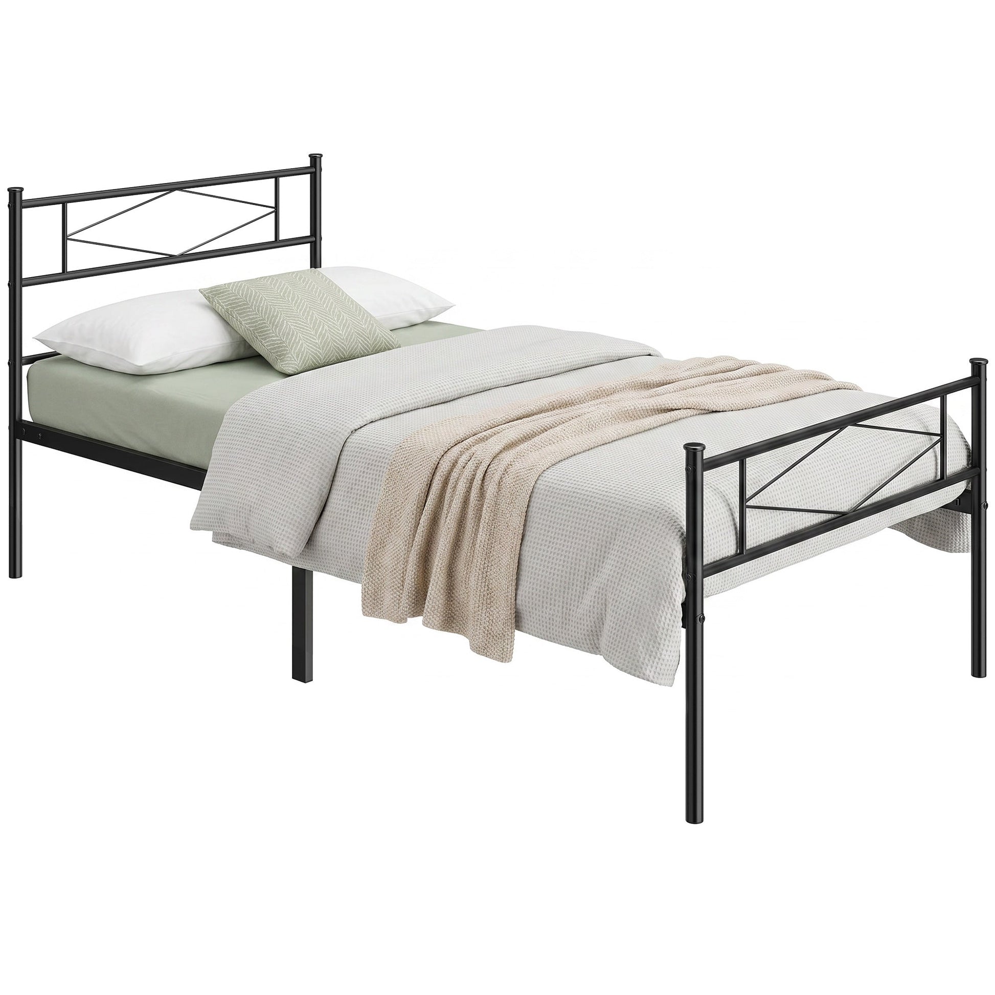 3ft Single Bed Frame with Headboard and Footboard, Metal Platform Bed Frame with 32 cm Underbed Storage, Steel Slat Support, Noise-Free, No Box Spring Needed, Easy Assembly, Black