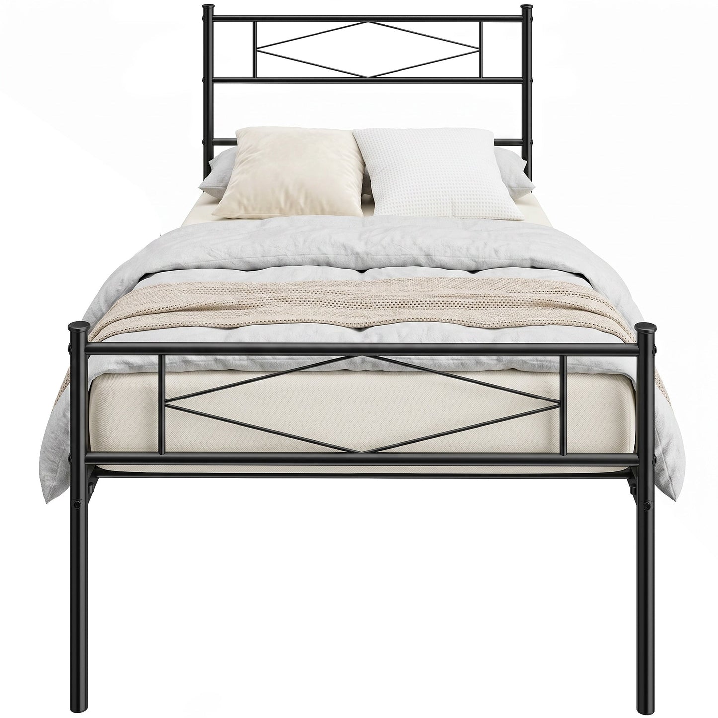 3ft Single Bed Frame with Headboard and Footboard, Metal Platform Bed Frame with 32 cm Underbed Storage, Steel Slat Support, Noise-Free, No Box Spring Needed, Easy Assembly, Black