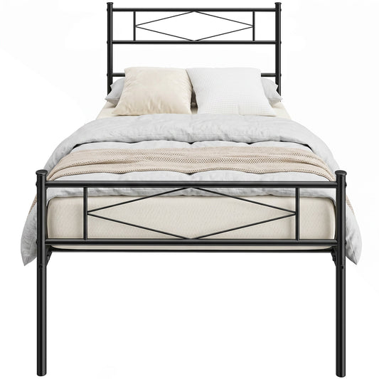 3ft Single Bed Frame with Headboard and Footboard, Metal Platform Bed Frame with 32 cm Underbed Storage, Steel Slat Support, Noise-Free, No Box Spring Needed, Easy Assembly, Black