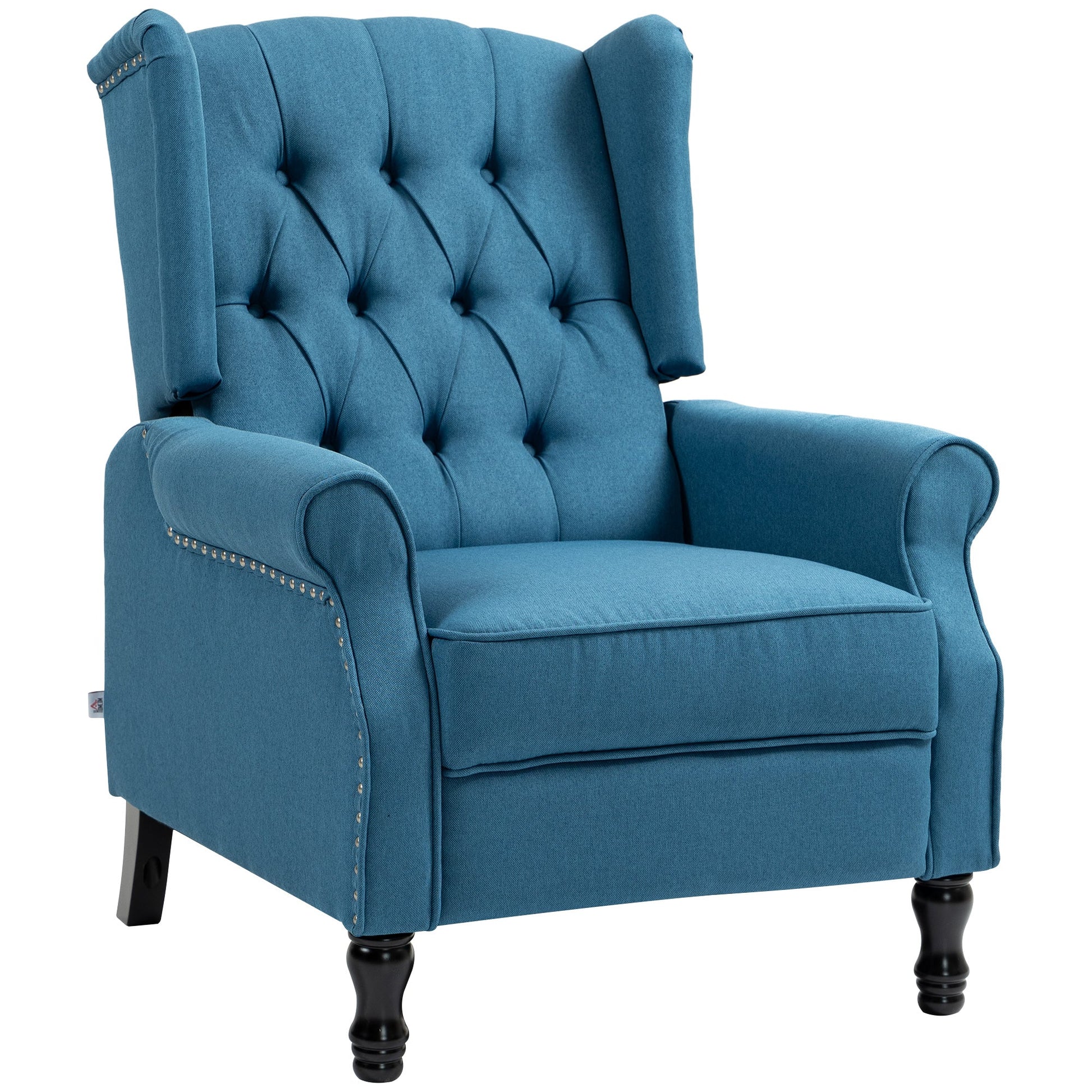 HOMCOM Recliner Armchair, Vintage Reclining Chair with Nail Head Trim, Wingback Chair with Button Tufted Back and Footrest, for Living Room, Blue
