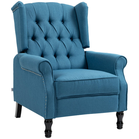 HOMCOM Recliner Armchair, Vintage Reclining Chair with Nail Head Trim, Wingback Chair with Button Tufted Back and Footrest, for Living Room, Blue
