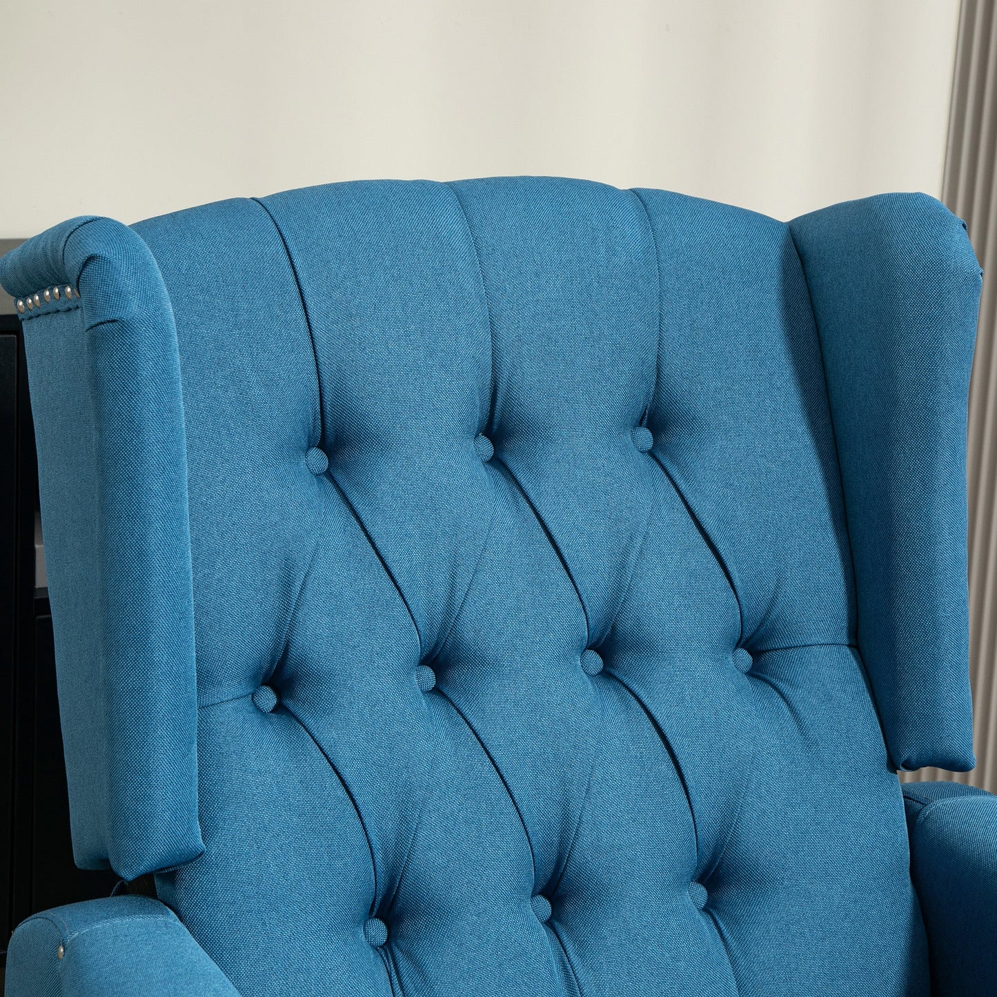 HOMCOM Recliner Armchair, Vintage Reclining Chair with Nail Head Trim, Wingback Chair with Button Tufted Back and Footrest, for Living Room, Blue