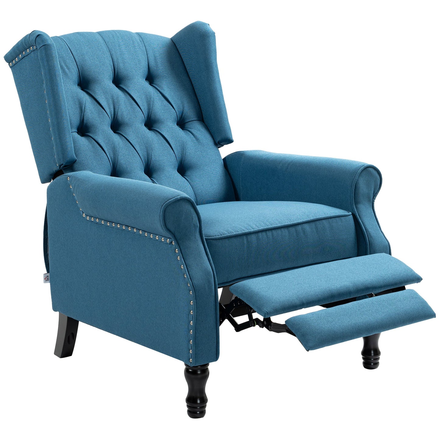 HOMCOM Recliner Armchair, Vintage Reclining Chair with Nail Head Trim, Wingback Chair with Button Tufted Back and Footrest, for Living Room, Blue