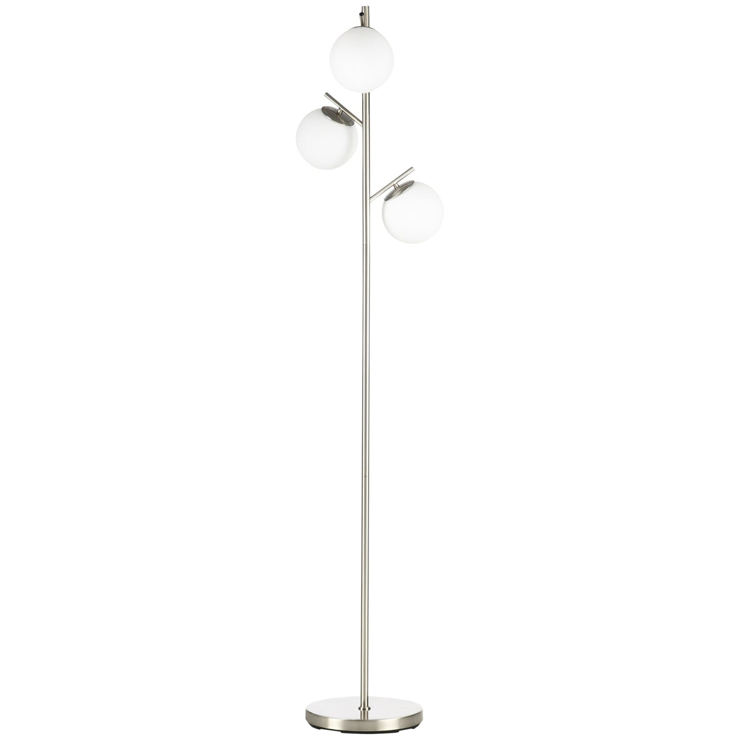 HOMCOM 3-Light Tree Floor Lamps for Living Room, Modern Standing Lamp for Bedroom with Globe Lampshade, Steel Base, Bulb not Included, Silver