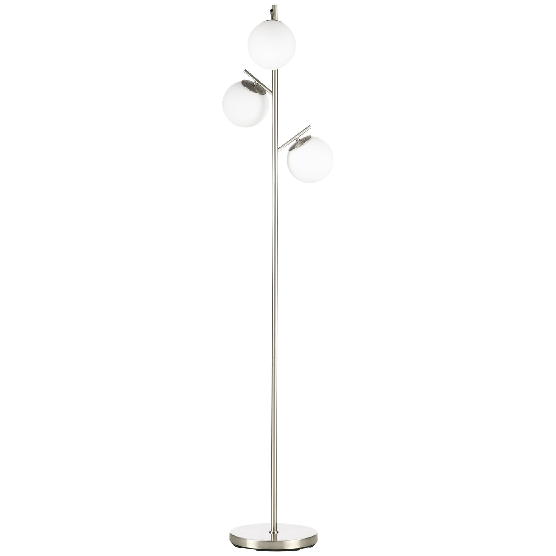 HOMCOM 3-Light Tree Floor Lamps for Living Room, Modern Standing Lamp for Bedroom with Globe Lampshade, Steel Base, Bulb not Included, Silver