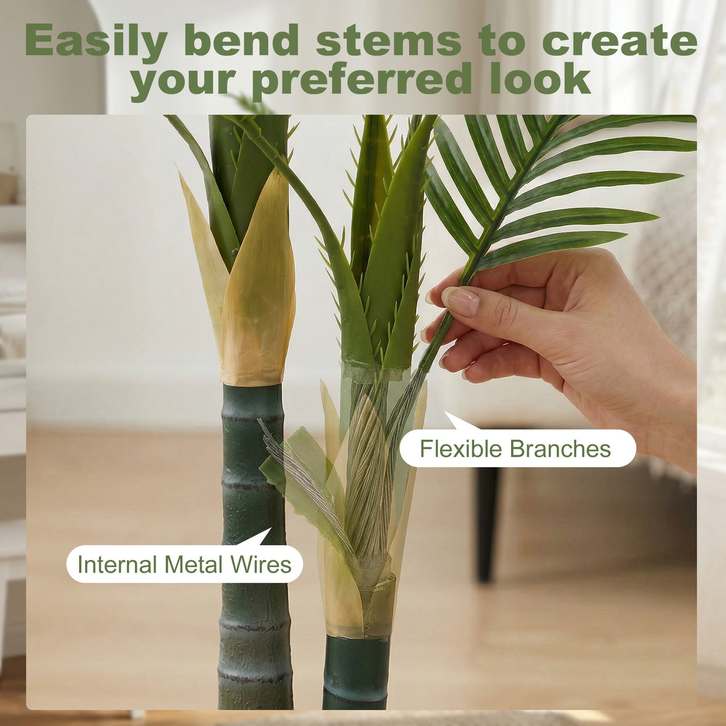 120cm Artificial Palm Tree with 14 PEVA Leaves, Decorative Artificial Plant with Pot and Moss Effect, Fake Plant for Home Office Decor, Green