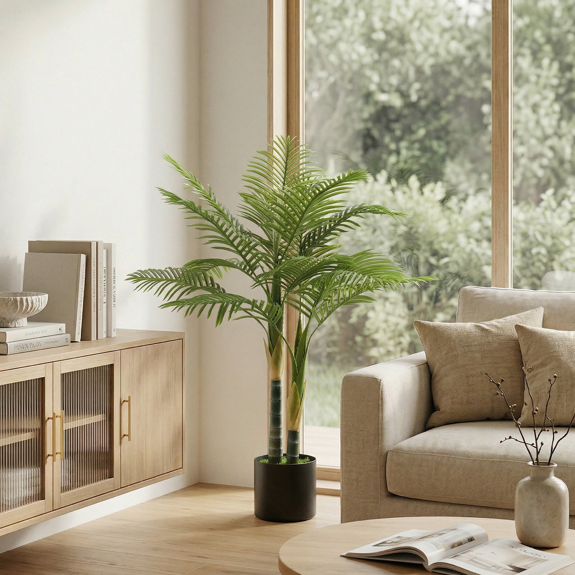 120cm Artificial Palm Tree with 14 PEVA Leaves, Decorative Artificial Plant with Pot and Moss Effect, Fake Plant for Home Office Decor, Green