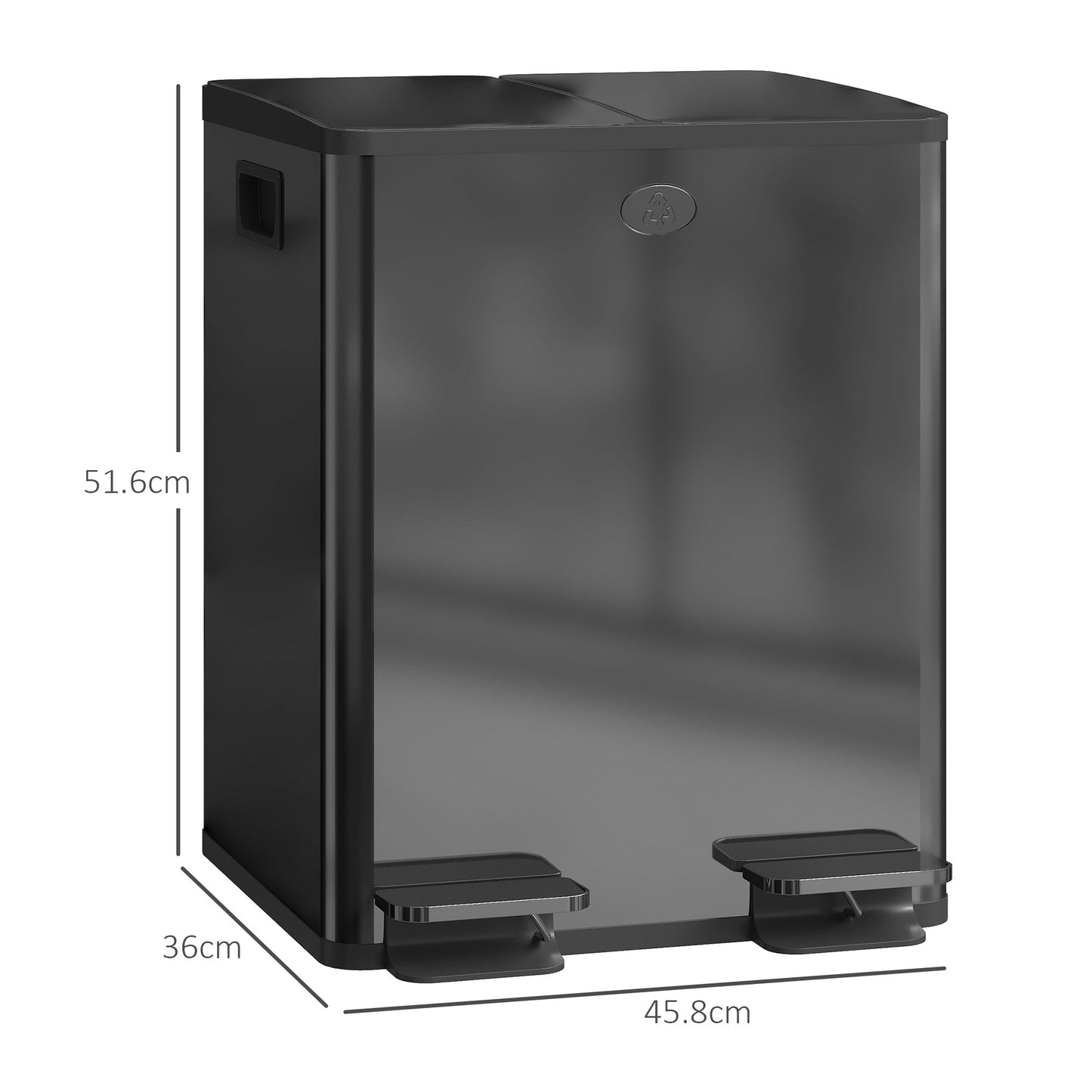 HOMCOM Dual Kitchen Bin, 2 x 20L Pedal Bin, Stainless Steel Double Rubbish Bin with Soft Close Lid, Removable Inner Buckets, Fingerprint-Proof for Recycling and Waste, Black