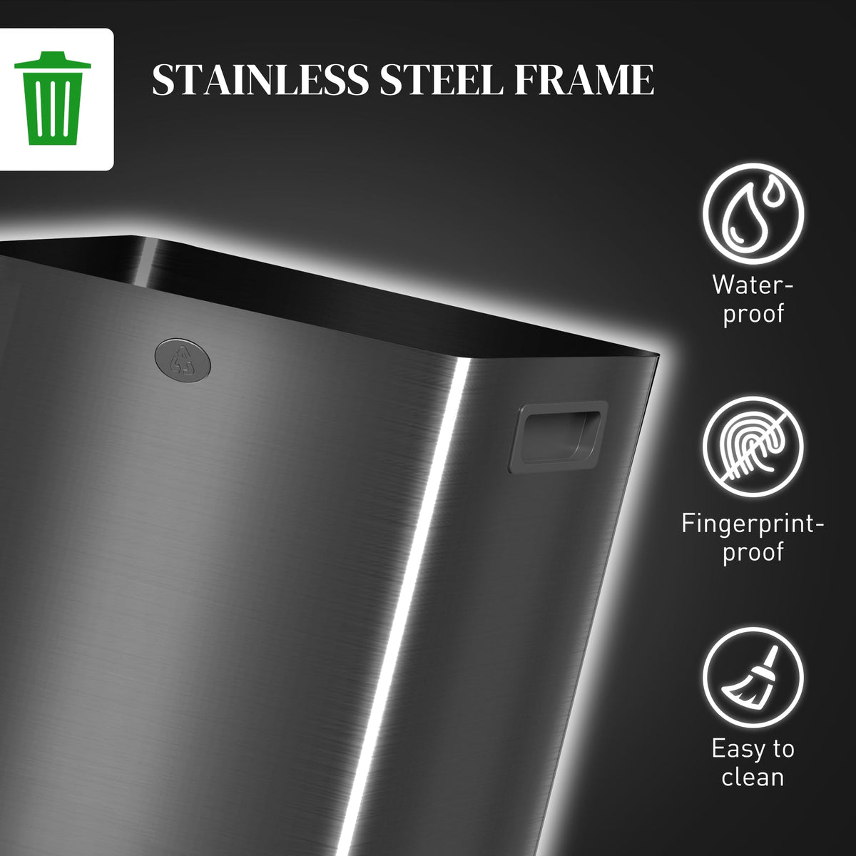 HOMCOM Dual Kitchen Bin, 2 x 20L Pedal Bin, Stainless Steel Double Rubbish Bin with Soft Close Lid, Removable Inner Buckets, Fingerprint-Proof for Recycling and Waste, Black