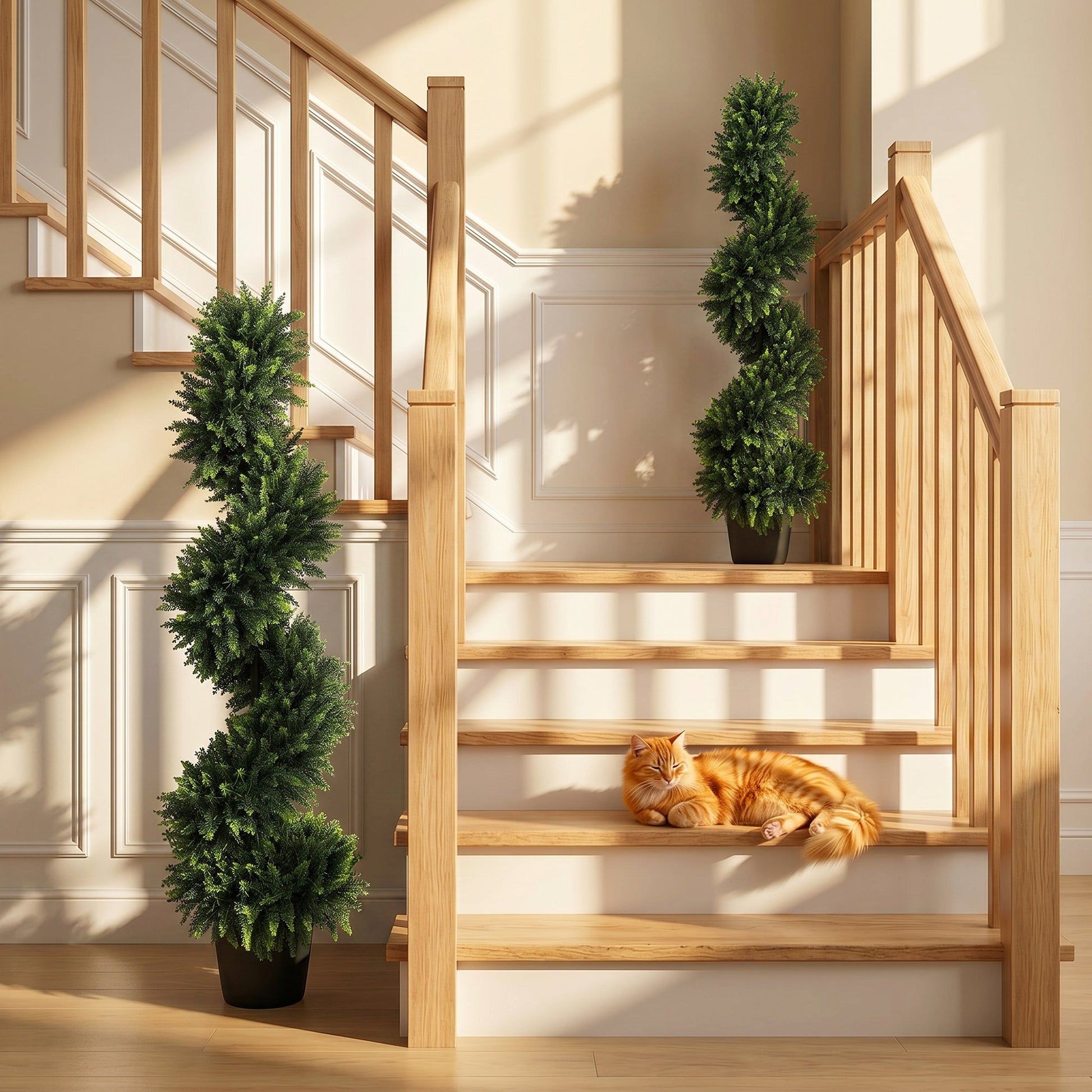 Set of 2 Artificial Spiral Cypress Trees in Pot, 120 cm Tall Fake Plants with 700 Leaves, UV Protection, for Indoors Outdoors Room Office Patio Decor, Deep Green