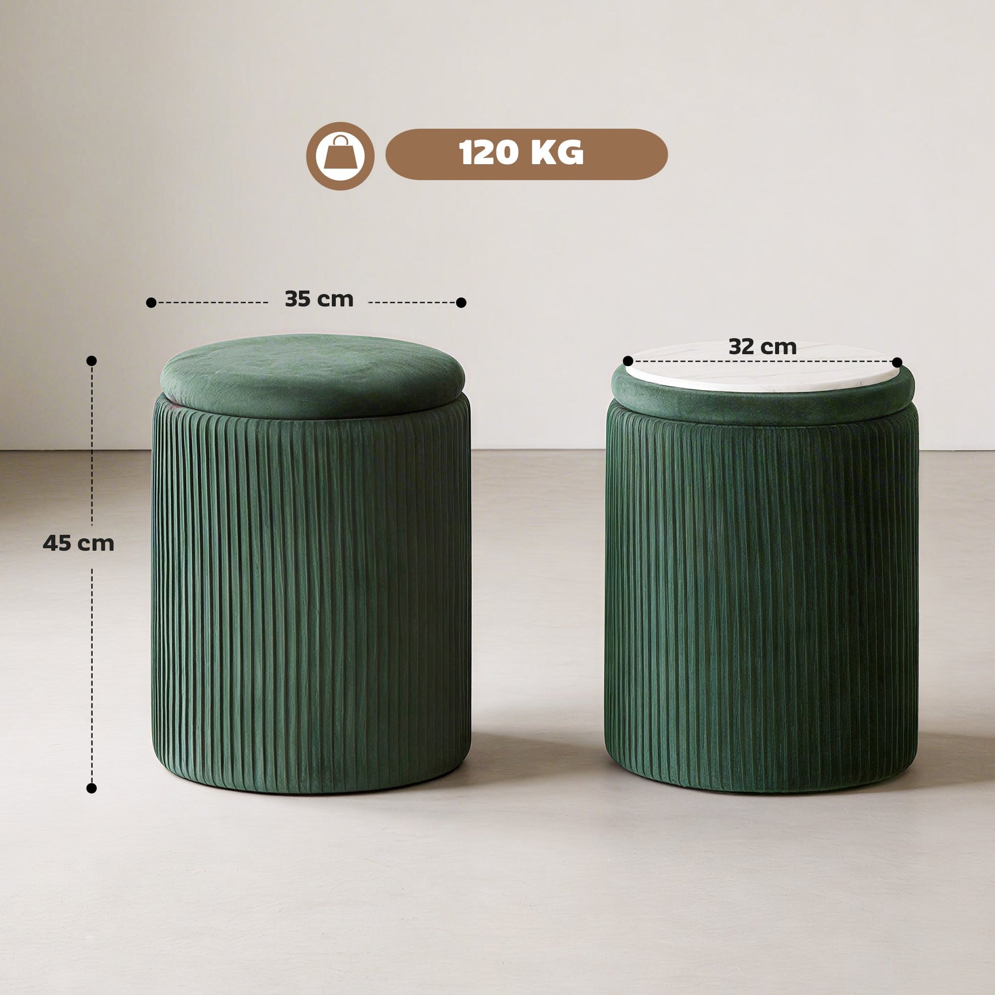 Round Storage Ottoman, Velvet-feel Fabric Upholstered Foot Stool with Removable Top, Padded Seat and Hidden Space for Living Room, Bedroom, Dark Green