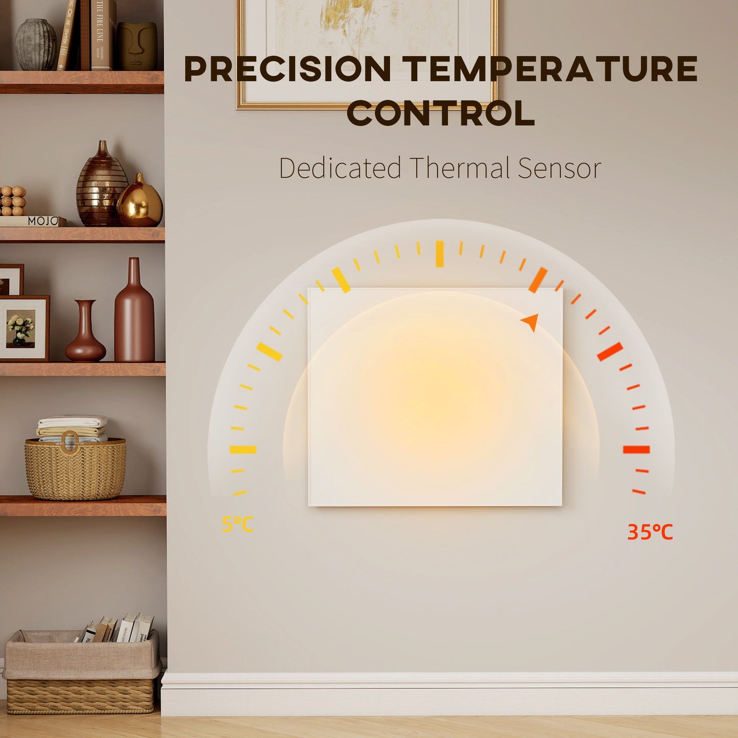Wifi Enabled Smart Electric Heater, 520W Far Infrared Panel Heater, Low Energy, Voice Control, Adjustable Thermostat, Weekly and 12H Timer, Wall Mounted Radiator, Overheat Protection, White