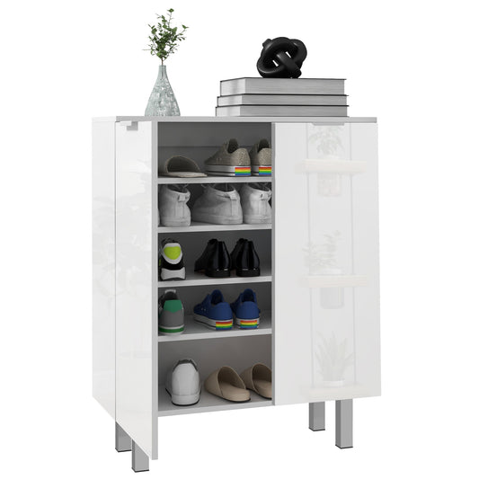 HOMCOM Shoe Cabinet, Compact Shoe Storage Cabinet with Soft-Close Hinges and Adjustable Shelves for 15-20 Pairs of Shoes, High Gloss White