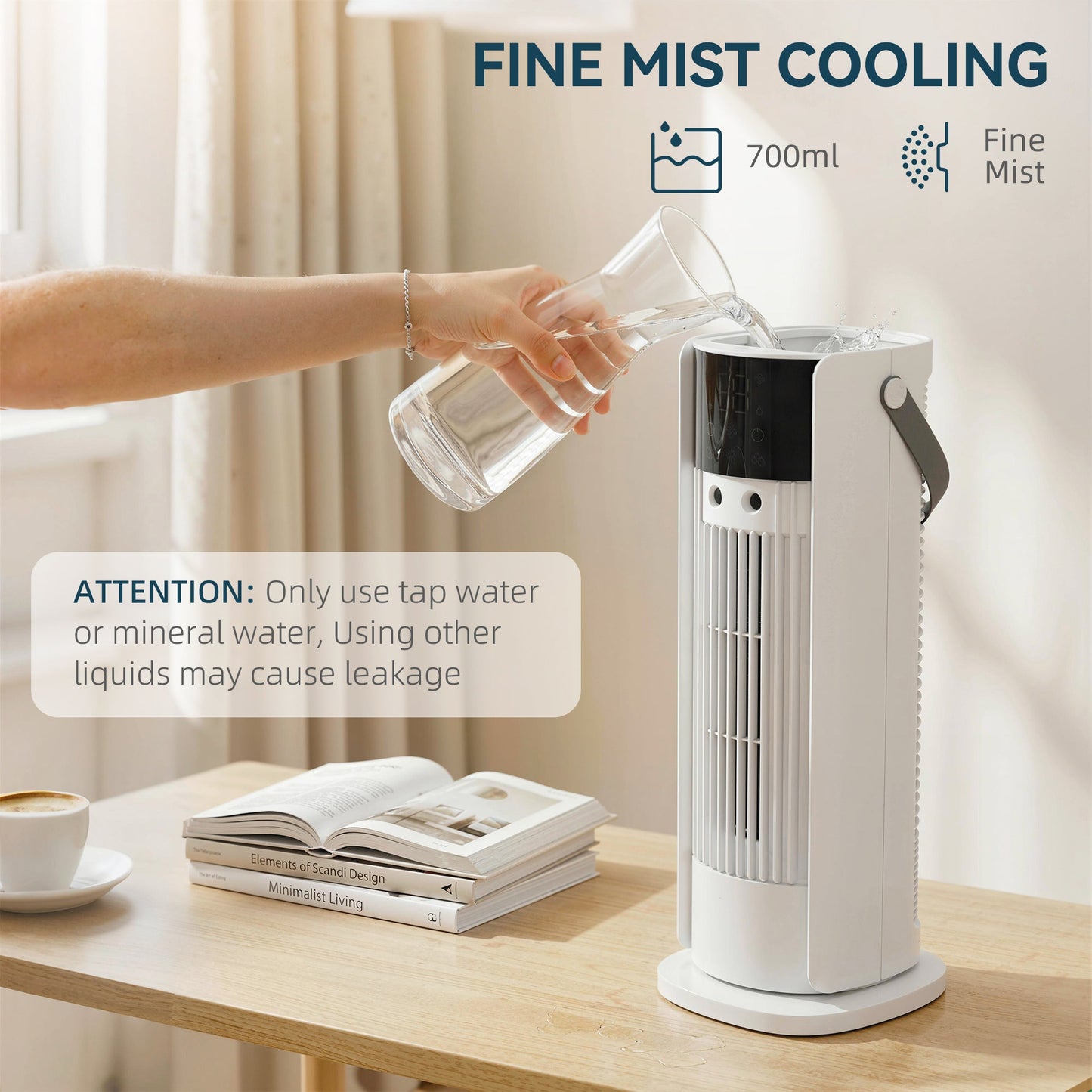Tower Fan for Bedroom, 16 Inch Mist Desktop Fan with RGB Lights, 3 Speeds, 90° Oscillation, 10H Timer, for Home Office, White