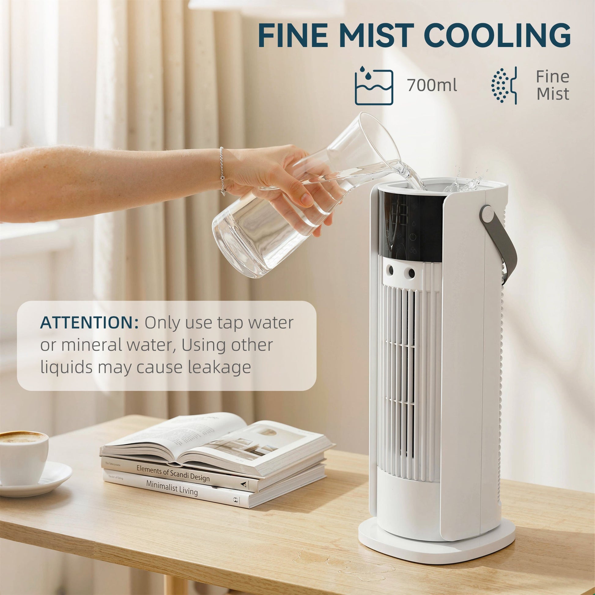 Tower Fan for Bedroom, 16 Inch Mist Desktop Fan with RGB Lights, 3 Speeds, 90° Oscillation, 10H Timer, for Home Office, White