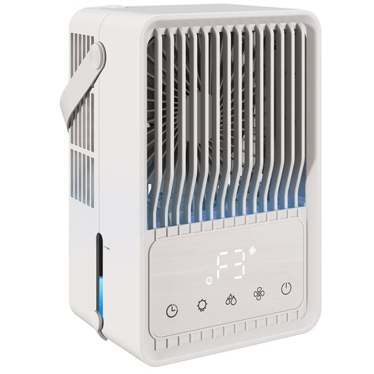 23.2 cm Desk Fan with Humidifier, 3-Speed Table Fan with 550ml Water Tank, Small Fan with RGB Light for Bedroom, Home Office, White
