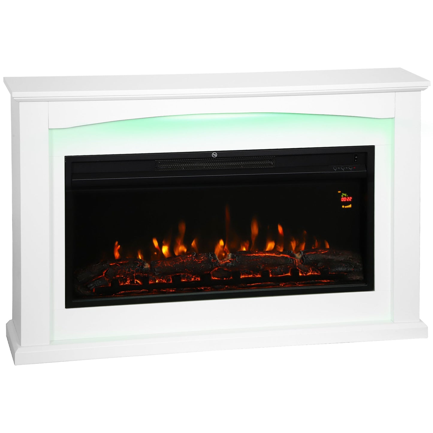 48"/121 cm Electric Fireplace with Realistic Flame Effect & 5 Brightness Levels, 1000W/2000W Inset Electric Fire and Mantel Reach up to 30 m² Space with Remote & Timer for Living Room, White