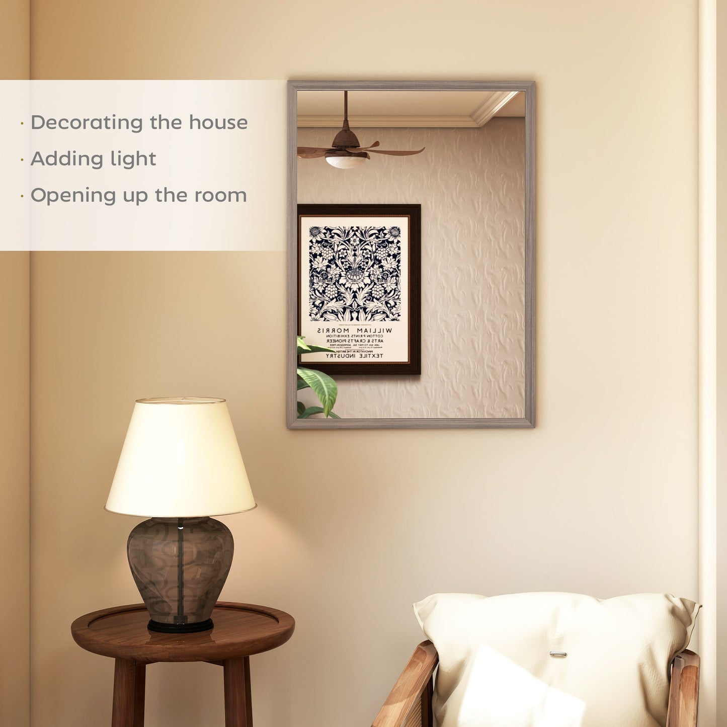 Decorative Rectangular Wall Mirror, 50W x 70H cm Wall-Mounted Bathroom Mirror for Living Room, Bedroom, Hallway, Grey Wood Grain