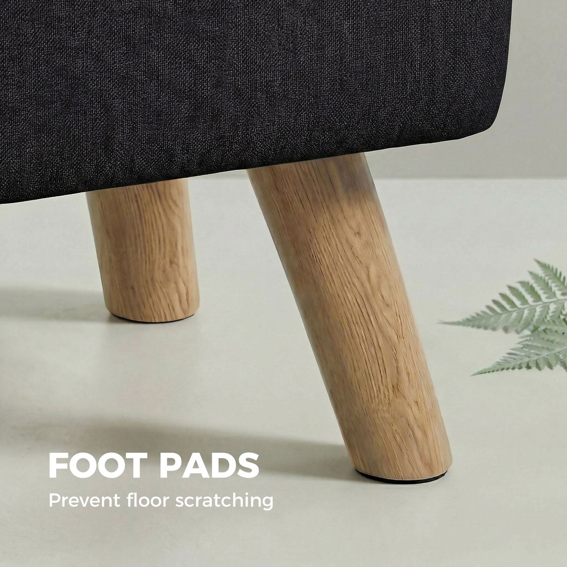 Modern Tufted Footstool, Fabric Foot Stool with Rubber Wood Legs, Padded Seat, for Living Room, Bedroom, Entryway, Black
