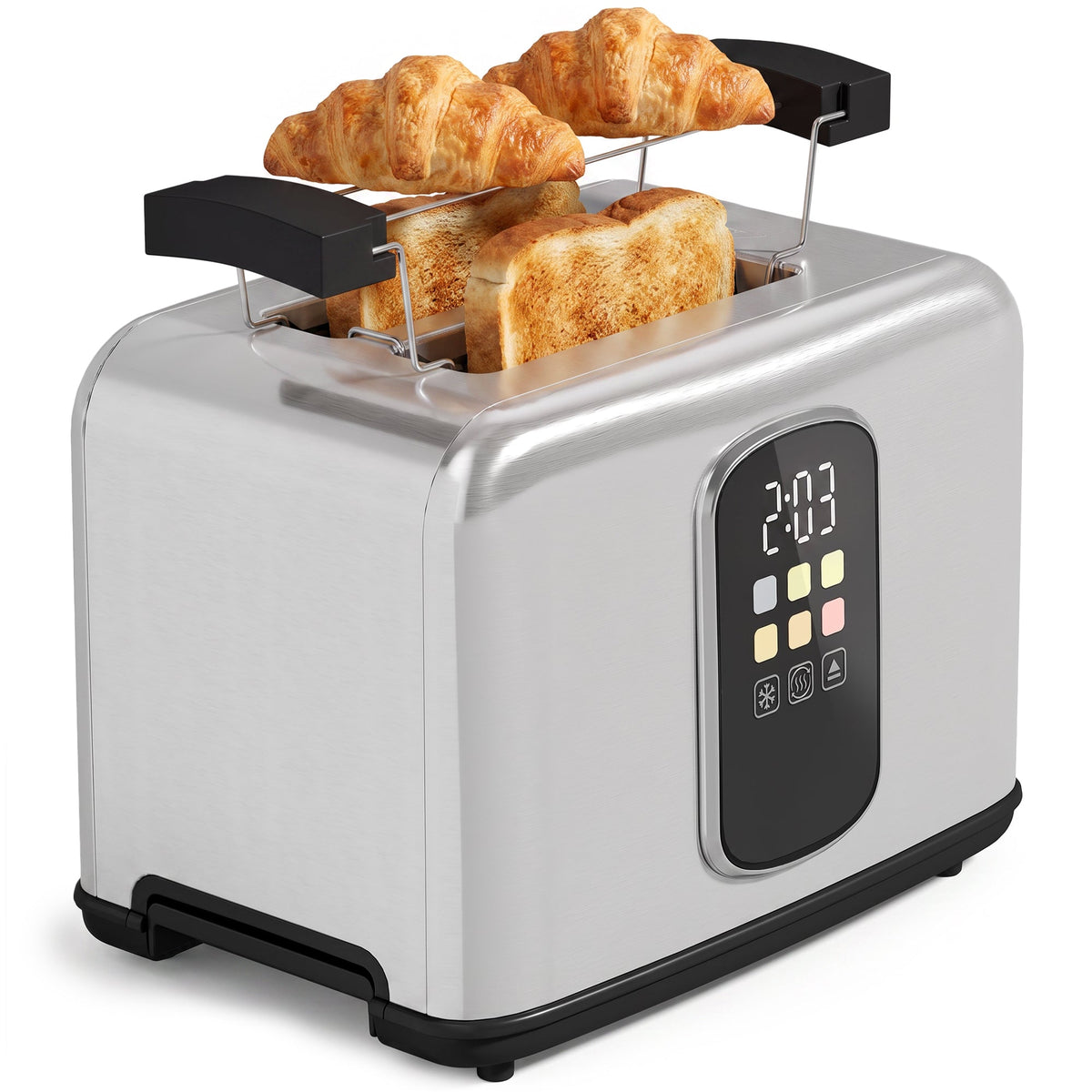 2 Slice Smart Toaster with Touch Screen & LED Countdown, Toaster with Warming Rack, 6 Browning Levels, Memory Function, Reheat/Defrost/Cancel, Removable Crumb Tray, Stainless Steel, 930W