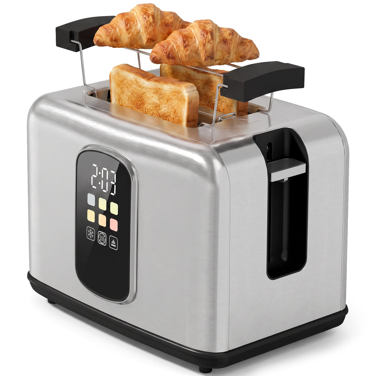 2 Slice Smart Toaster with Touch Screen & LED Countdown, Toaster with Warming Rack, 6 Browning Levels, Memory Function, Reheat/Defrost/Cancel, Removable Crumb Tray, Stainless Steel, 930W