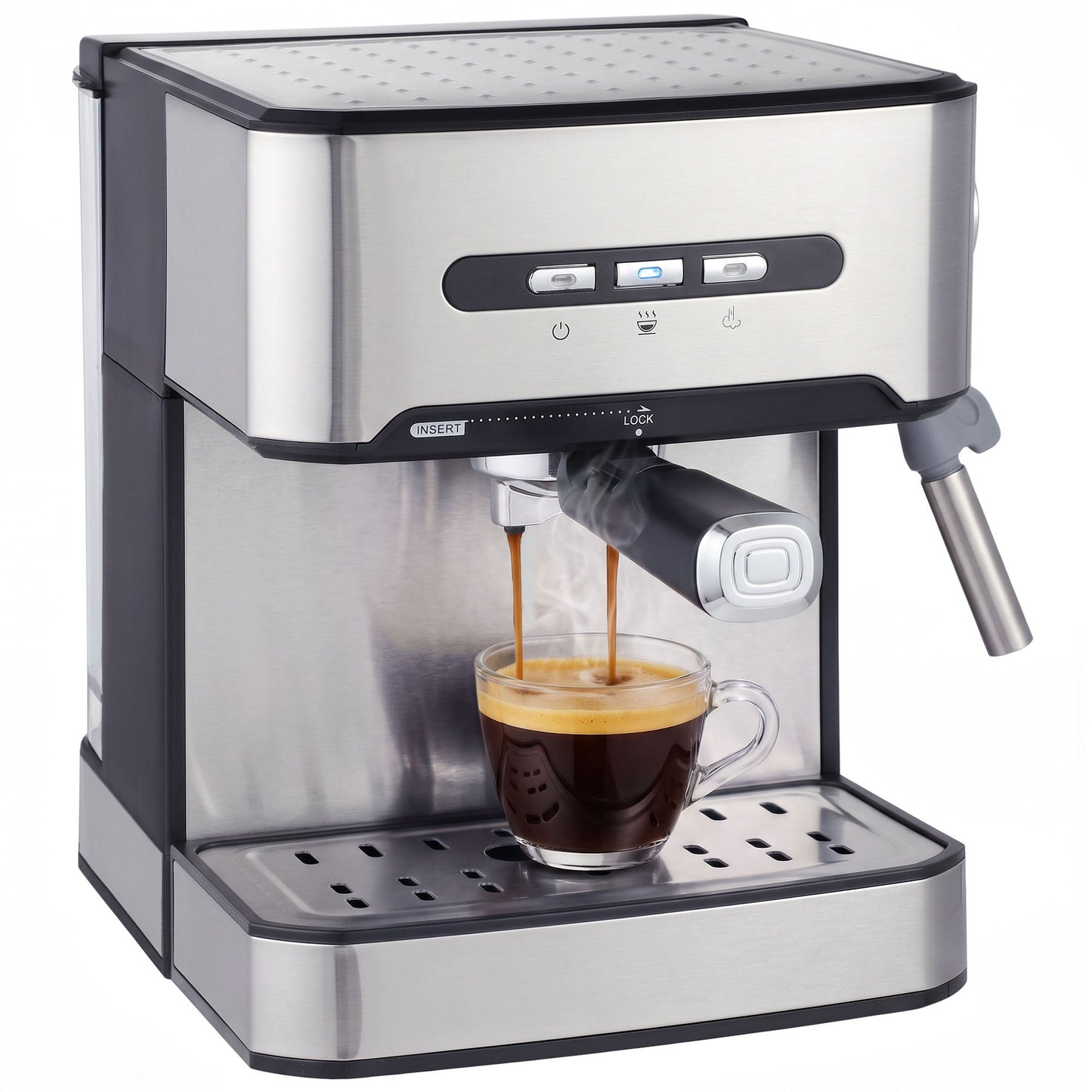 Espresso Machine with Milk Frother Wand, 1.6 L Water Tank, 850W Semi Automatic 20 Bar Coffee Machine, Latte and Cappuccino Maker with Double Shot, Hot Water, Cup Warming, Black and Silver