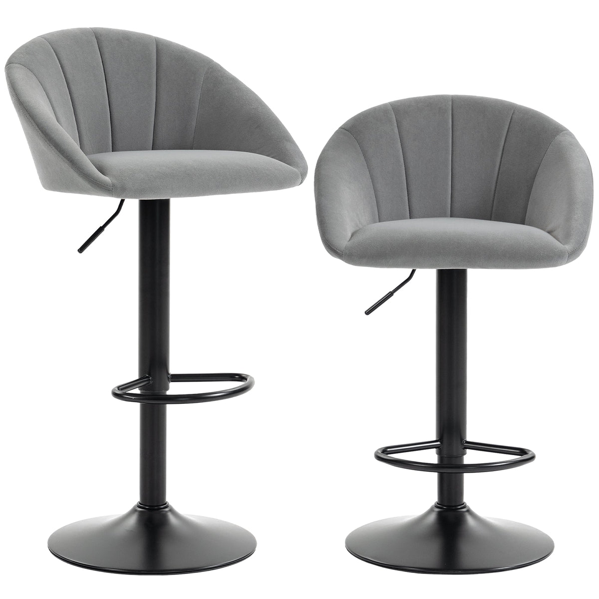 Breakfast Bar Stools Set of 2, Modern Velvet-Feel Swivel BarStools, Adjustable Counter Height Bar Chairs with Backrest and Footrest for Kitchen Island, Dining Room, Bar, Light Grey