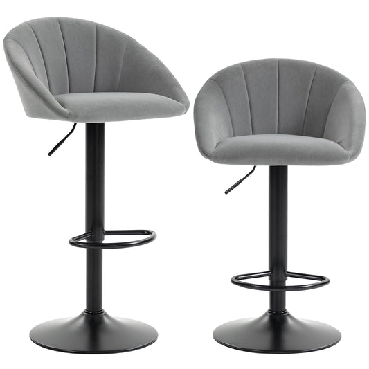 Breakfast Bar Stools Set of 2, Modern Velvet-Feel Swivel BarStools, Adjustable Counter Height Bar Chairs with Backrest and Footrest for Kitchen Island, Dining Room, Bar, Light Grey