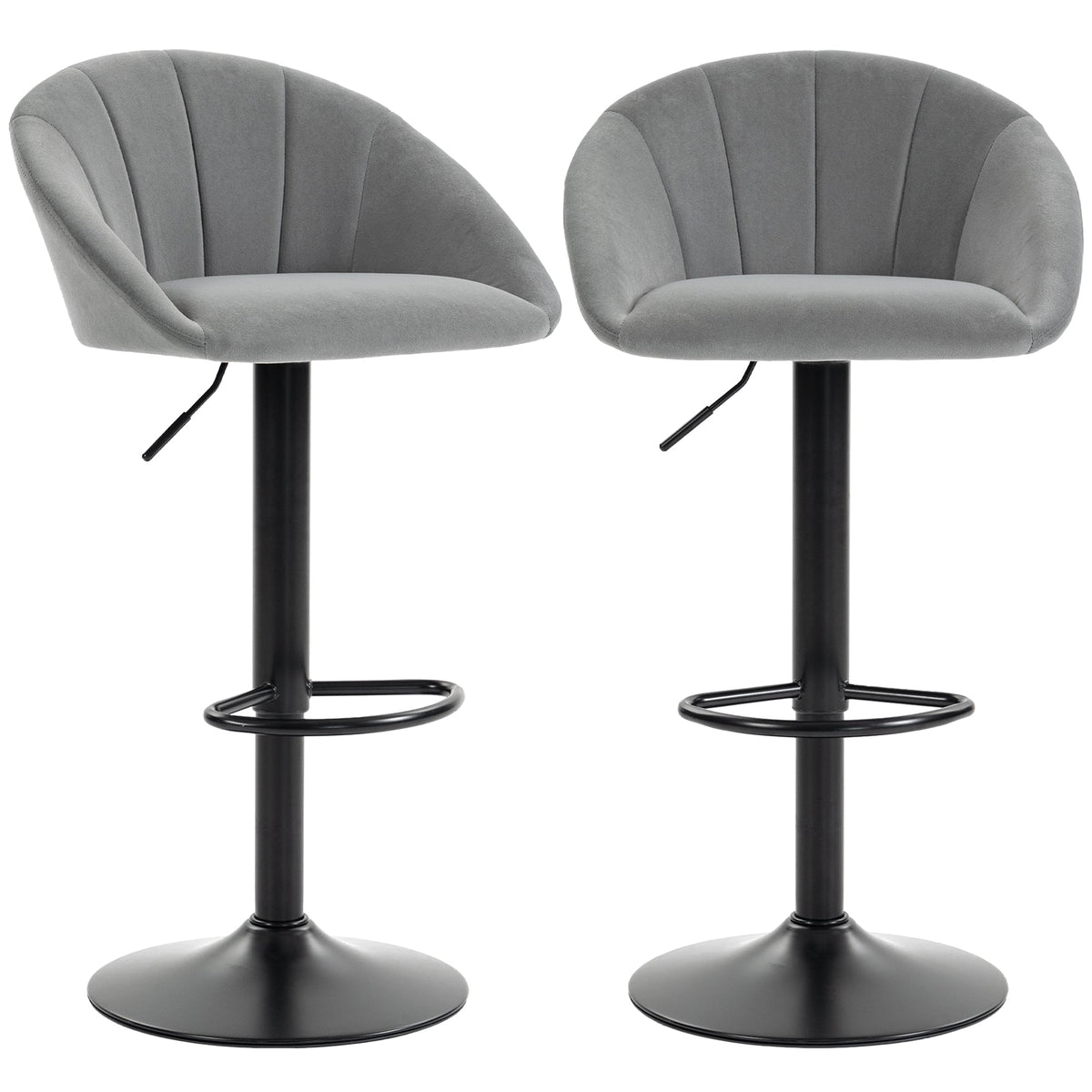 Breakfast Bar Stools Set of 2, Modern Velvet-Feel Swivel BarStools, Adjustable Counter Height Bar Chairs with Backrest and Footrest for Kitchen Island, Dining Room, Bar, Light Grey