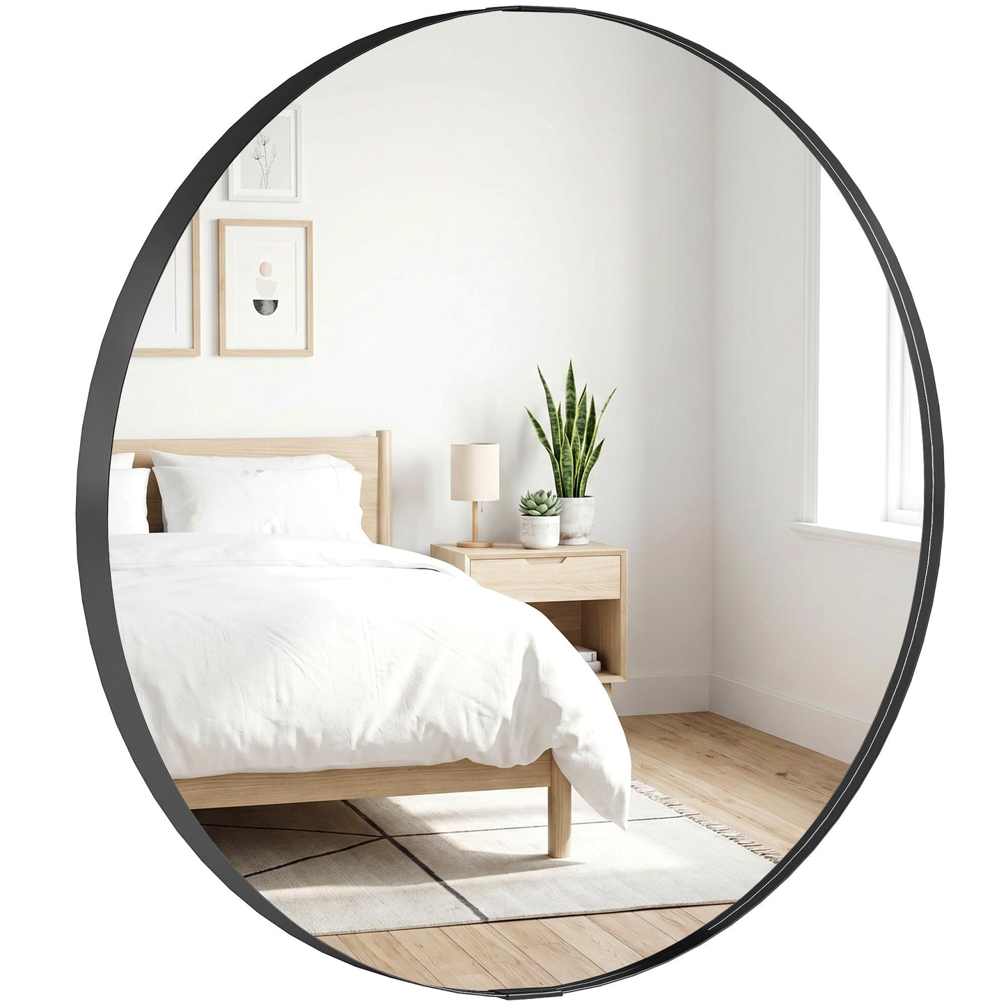 Round Wall Mirror 61 cm, Wall Mounted Bathroom Mirror with Tempered Safety Glass and Aluminium Alloy Frame for Living Room, Bedroom, Entryway, Home, Black