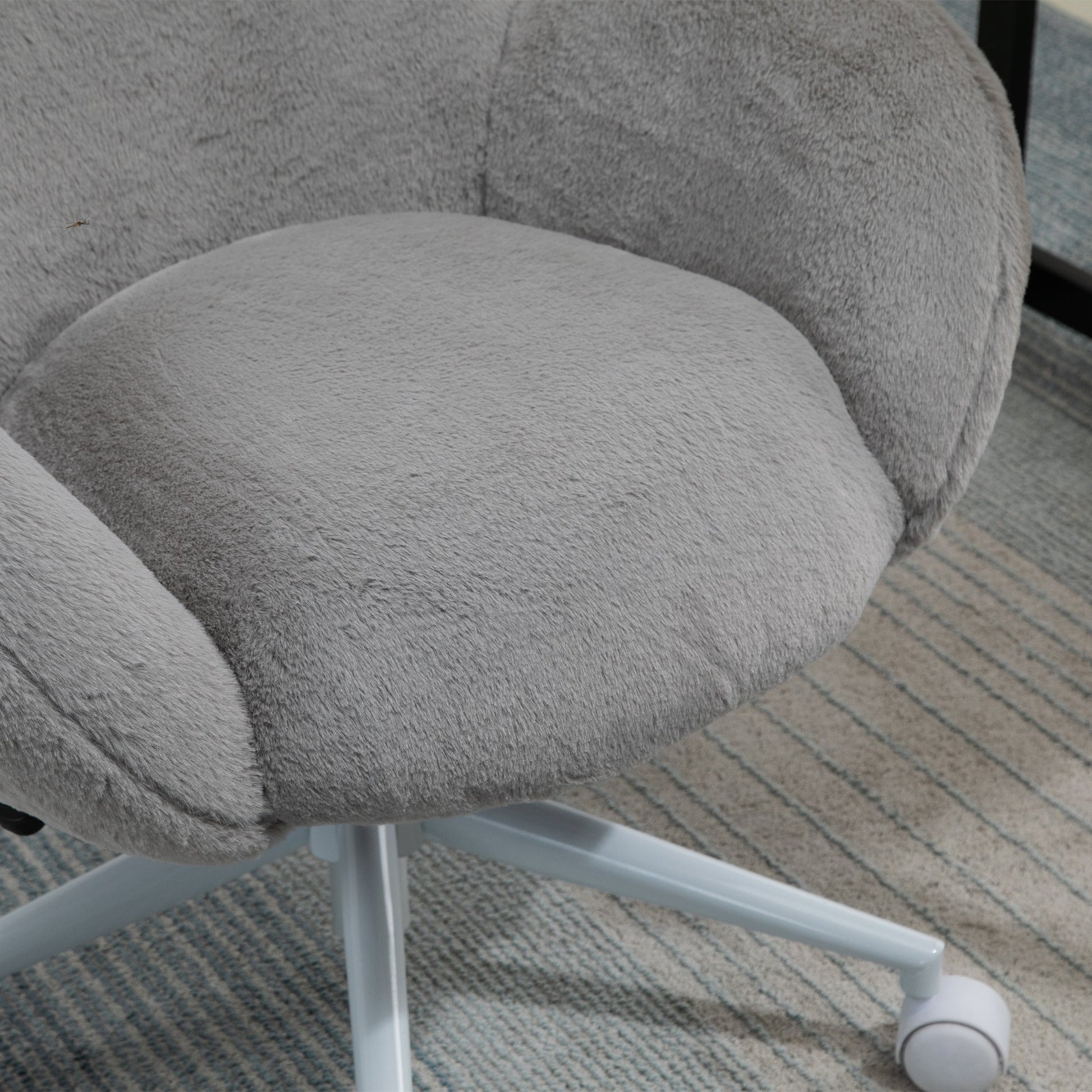 HOMCOM Fluffy Desk Chair, Cute Makeup Vanity Chair with Rolling Wheels for Home Bedroom Living Room, Grey