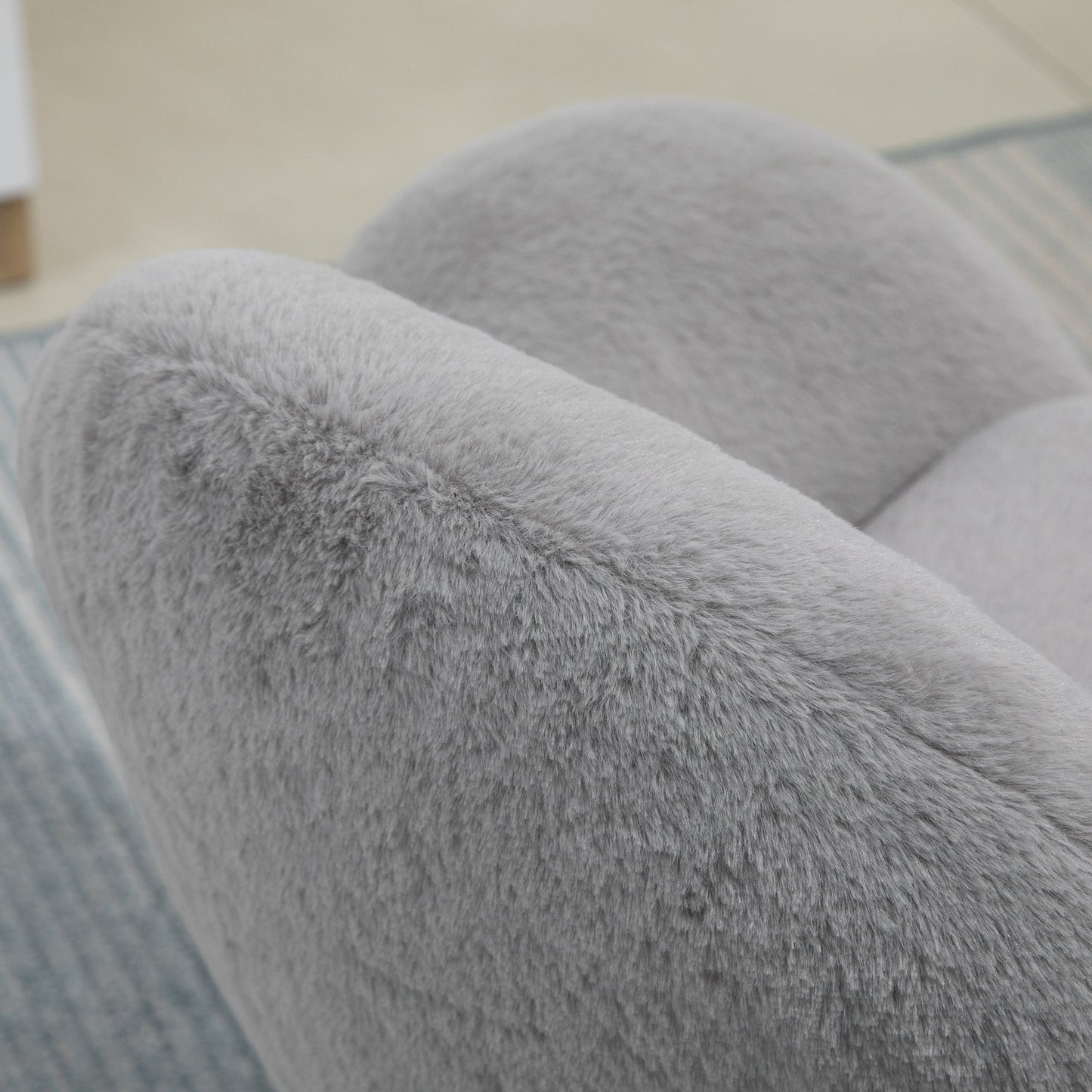 HOMCOM Fluffy Desk Chair, Cute Makeup Vanity Chair with Rolling Wheels for Home Bedroom Living Room, Grey