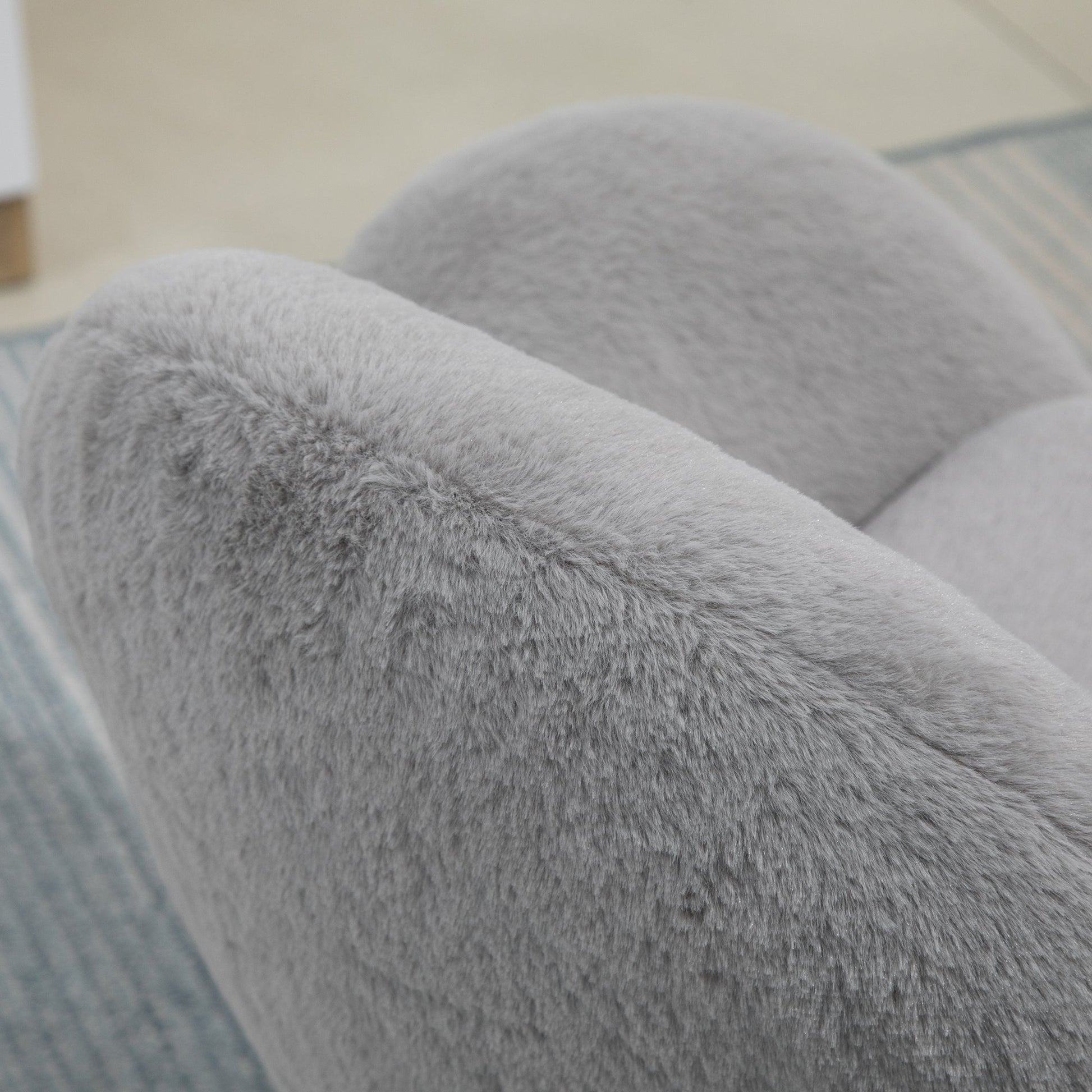 HOMCOM Fluffy Desk Chair, Cute Makeup Vanity Chair with Rolling Wheels for Home Bedroom Living Room, Grey