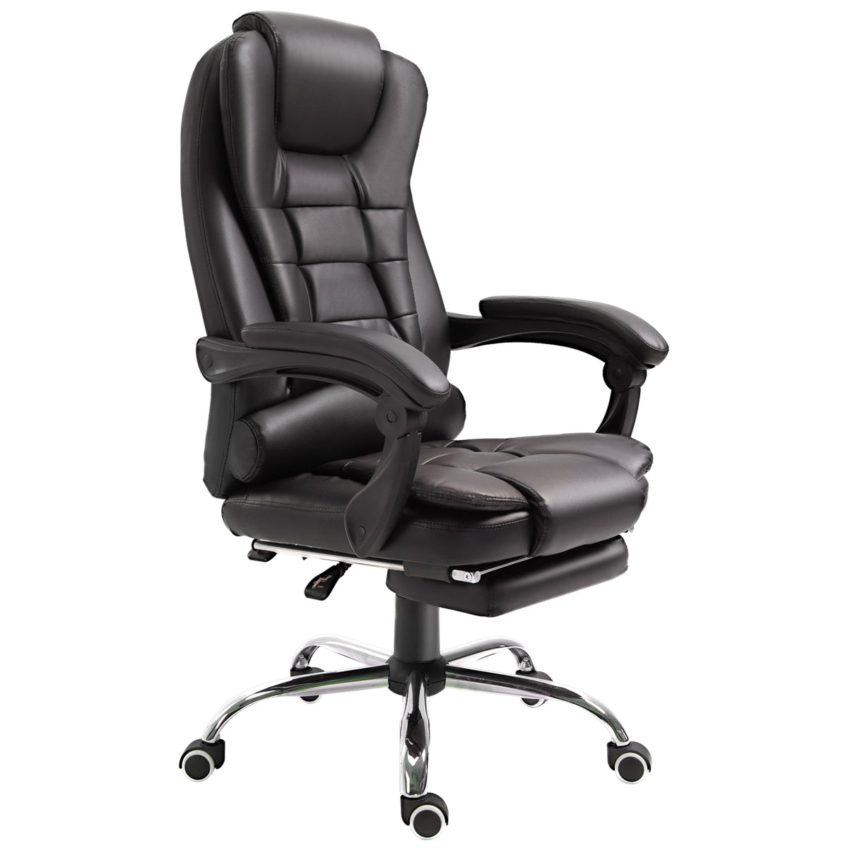 HOMCOM PU Leather Executive Office Chair, High Back Swivel Chair with Retractable Footrest, Adjustable Height, Reclining Function, Brown