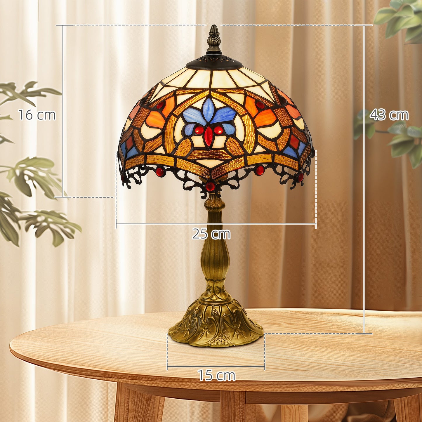 Tiffany Lamp, Stained Glass Table Lamp, Handcrafted Artisan Collectible, Suitable for Living Room and Bedside, Multi-Coloured, Ф25 x 45Hcm, Zinc Alloy.