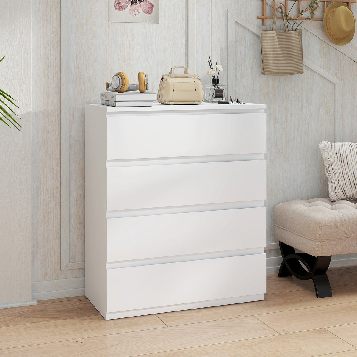 Chest of Drawers, 4-Drawer Storage Organiser Unit for Bedroom, Living Room, 80 x 39 x 95cm, White