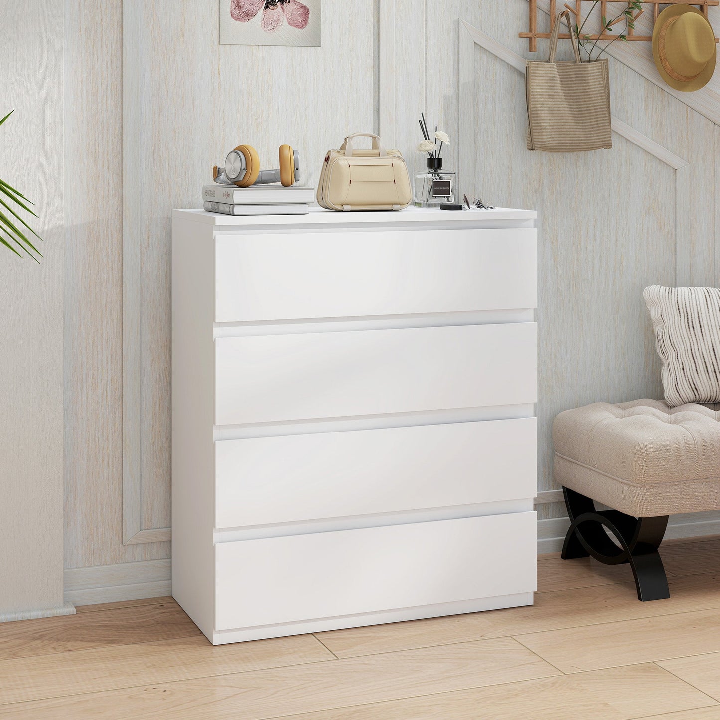 Chest of Drawers, 4-Drawer Storage Organiser Unit for Bedroom, Living Room, 80 x 39 x 95cm, White