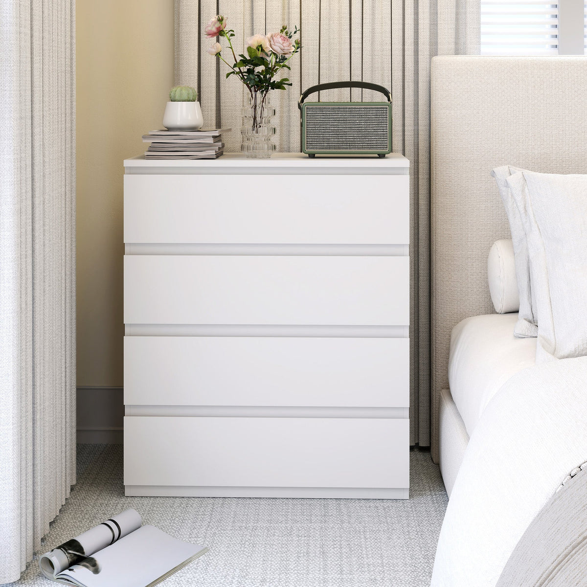 Chest of Drawers, 4-Drawer Storage Organiser Unit for Bedroom, Living Room, 80 x 39 x 95cm, White