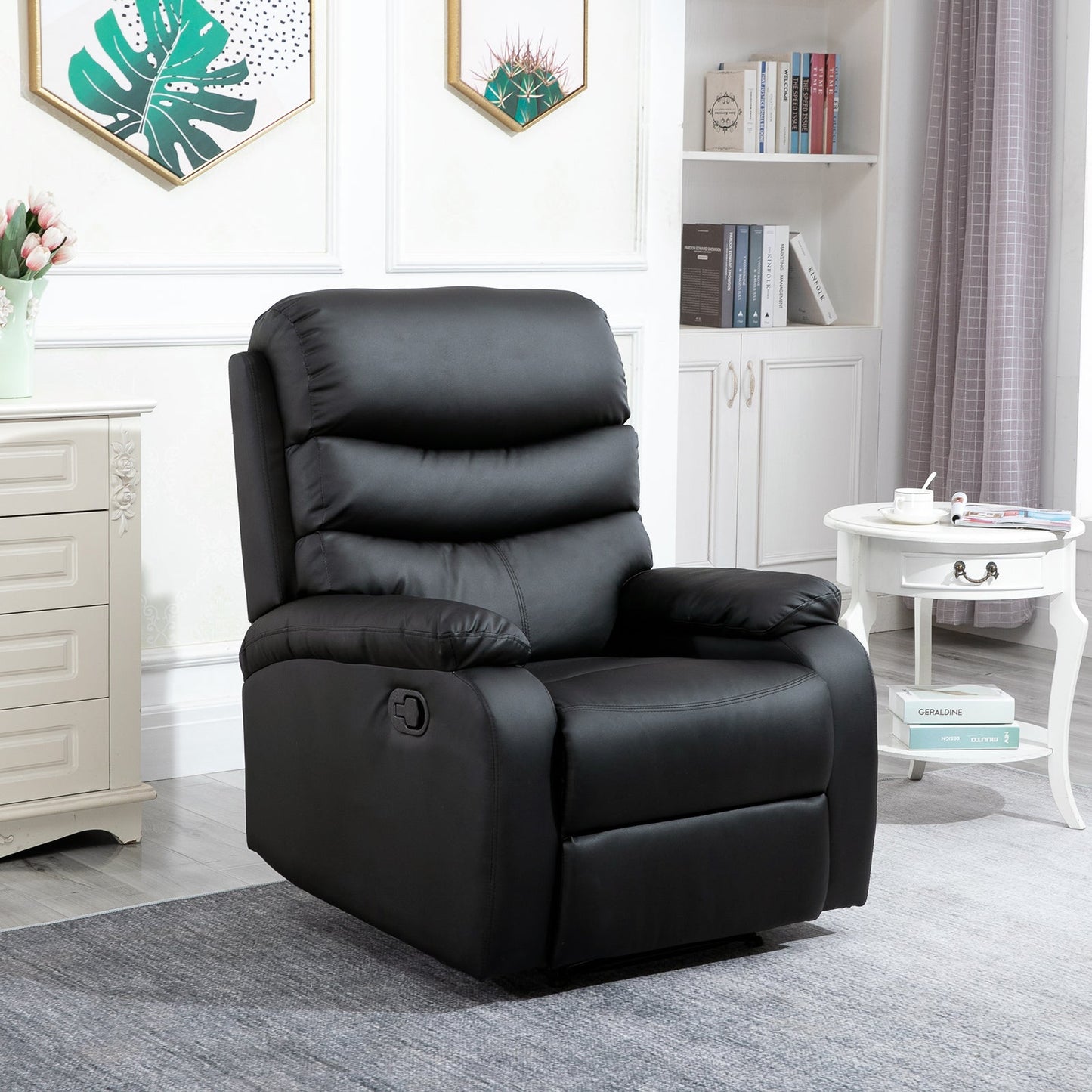 HOMCOM Recliner Armchair, PU Leather Reclining Chair with Adjustable Leg Rest, for Home Living Room Theater, Black