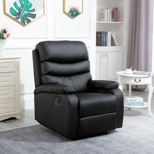 HOMCOM Recliner Armchair, PU Leather Reclining Chair with Adjustable Leg Rest, for Home Living Room Theater, Black