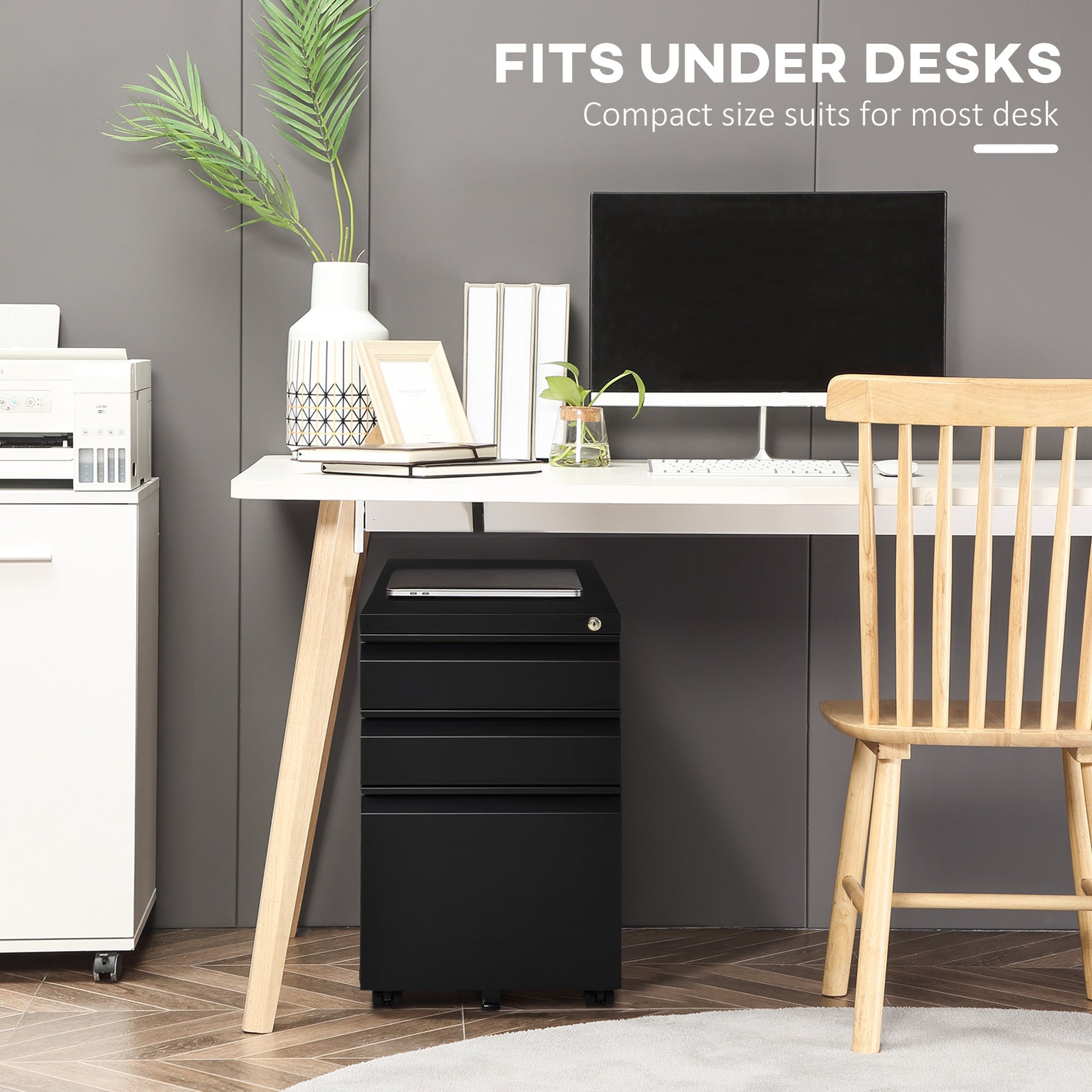 Vinsetto Mobile Vertical File Cabinet Lockable Metal Filling Cabinet with 3 Drawers Anti-tilt Design for Letter A4 Legal Size Fully Assembled Except Casters Black